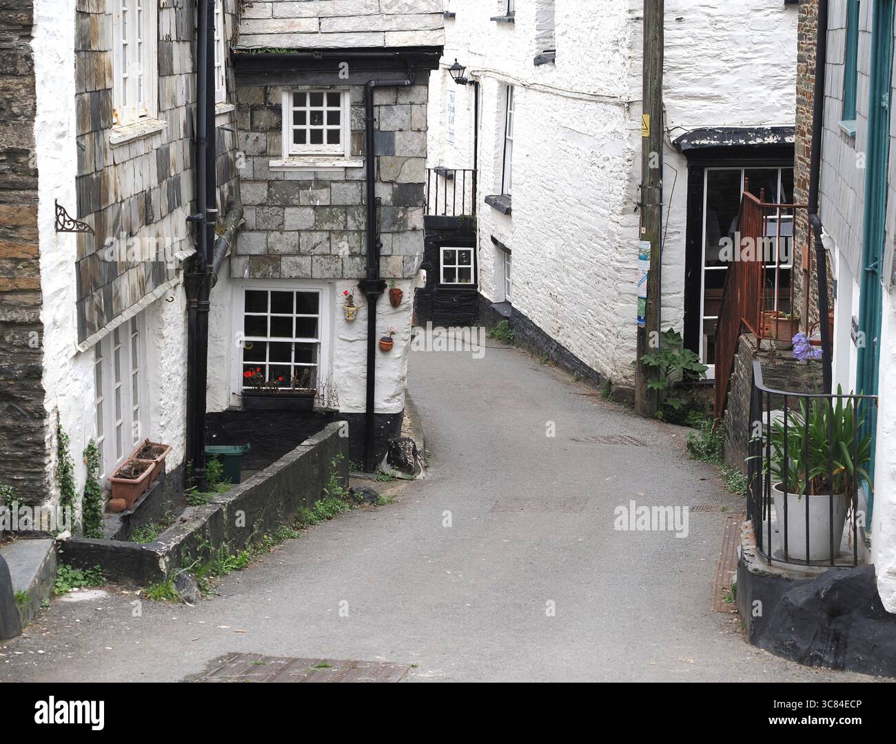 Rue étroite à Port Isaac, ancien village de pêcheurs en Cornouailles Banque D'Images