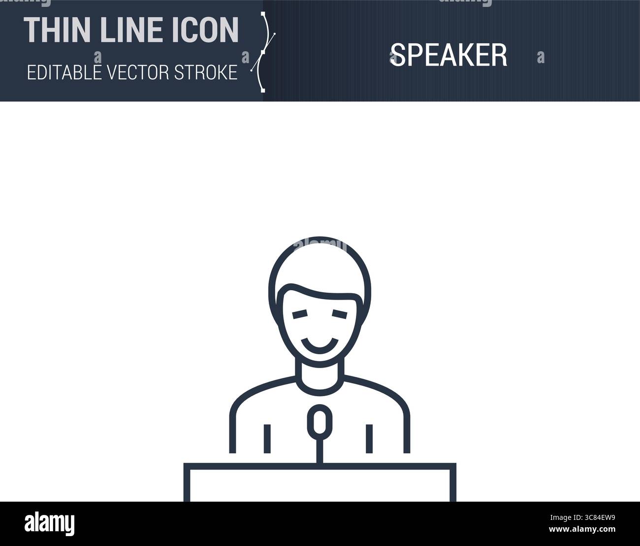 Icône d'une personne parlant depuis le podium - symbole d'entreprise de ligne mince. Parfait pour la conception Web. Concept vectoriel Outline de haute qualité. Premium, minimalis Illustration de Vecteur