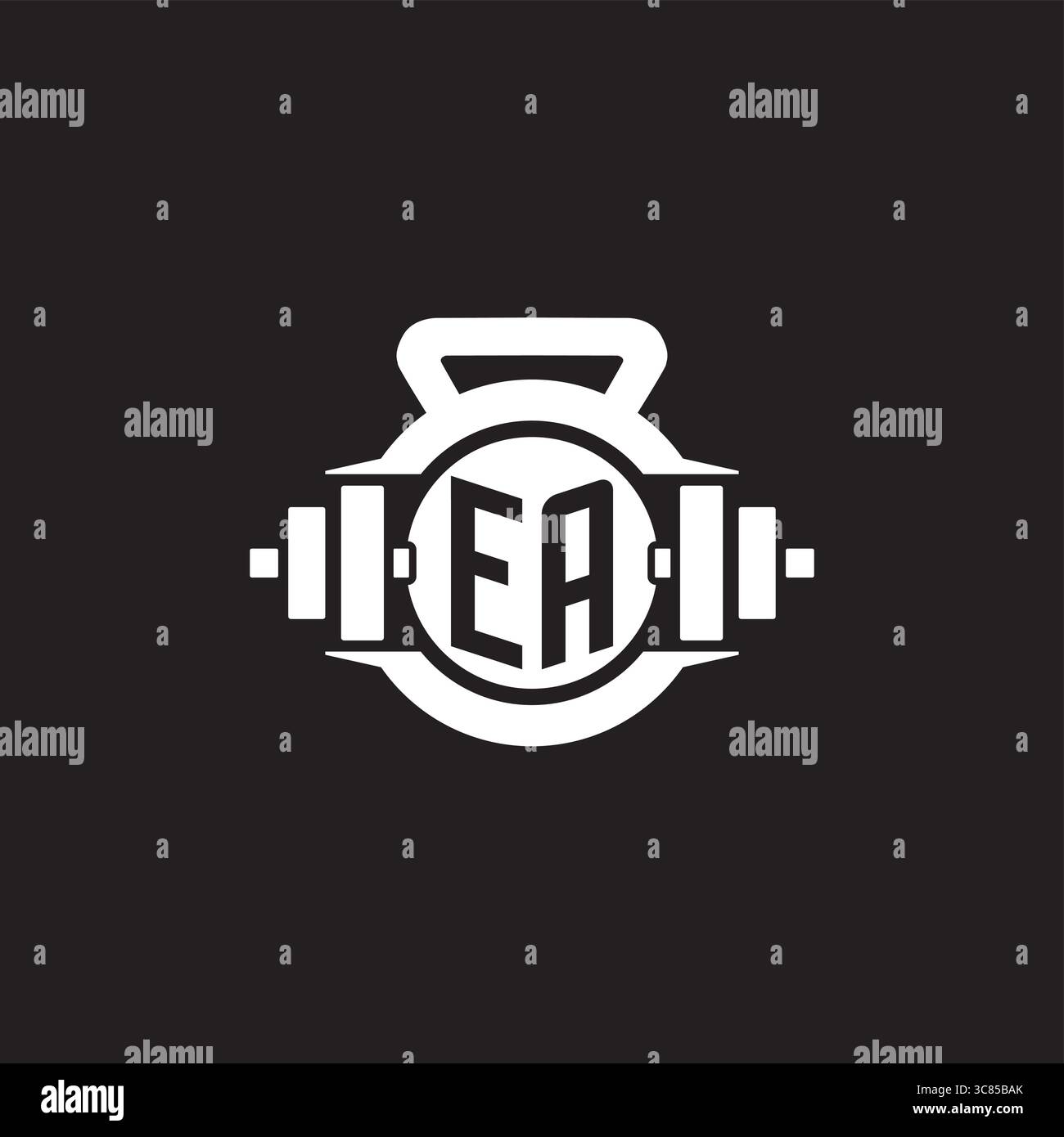 Idées initiales de conception de logo EA avec un graphique vectoriel graphique vectoriel graphique d'icône d'haltère et de kettlebell simple Illustration de Vecteur
