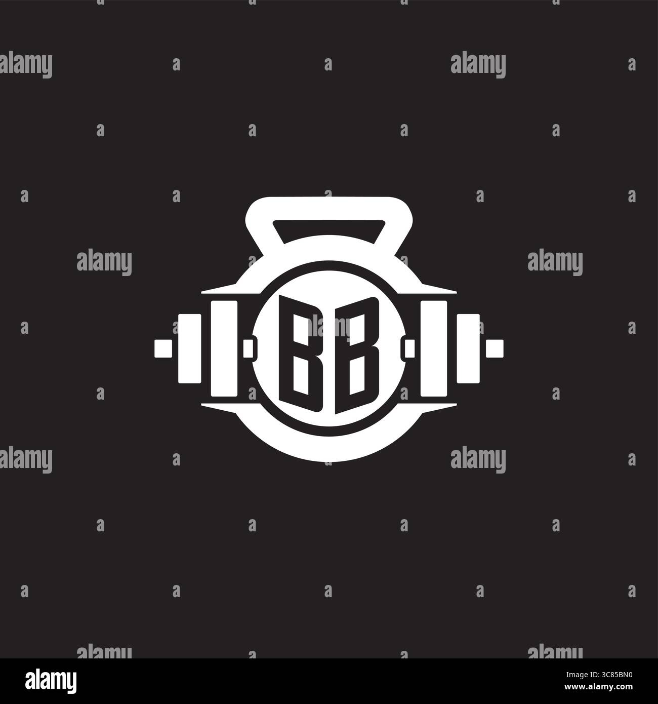 Idées initiales de conception de logo BB avec un graphique vectoriel graphique vectoriel graphique d'icône d'haltère et de kettlebell simple Illustration de Vecteur