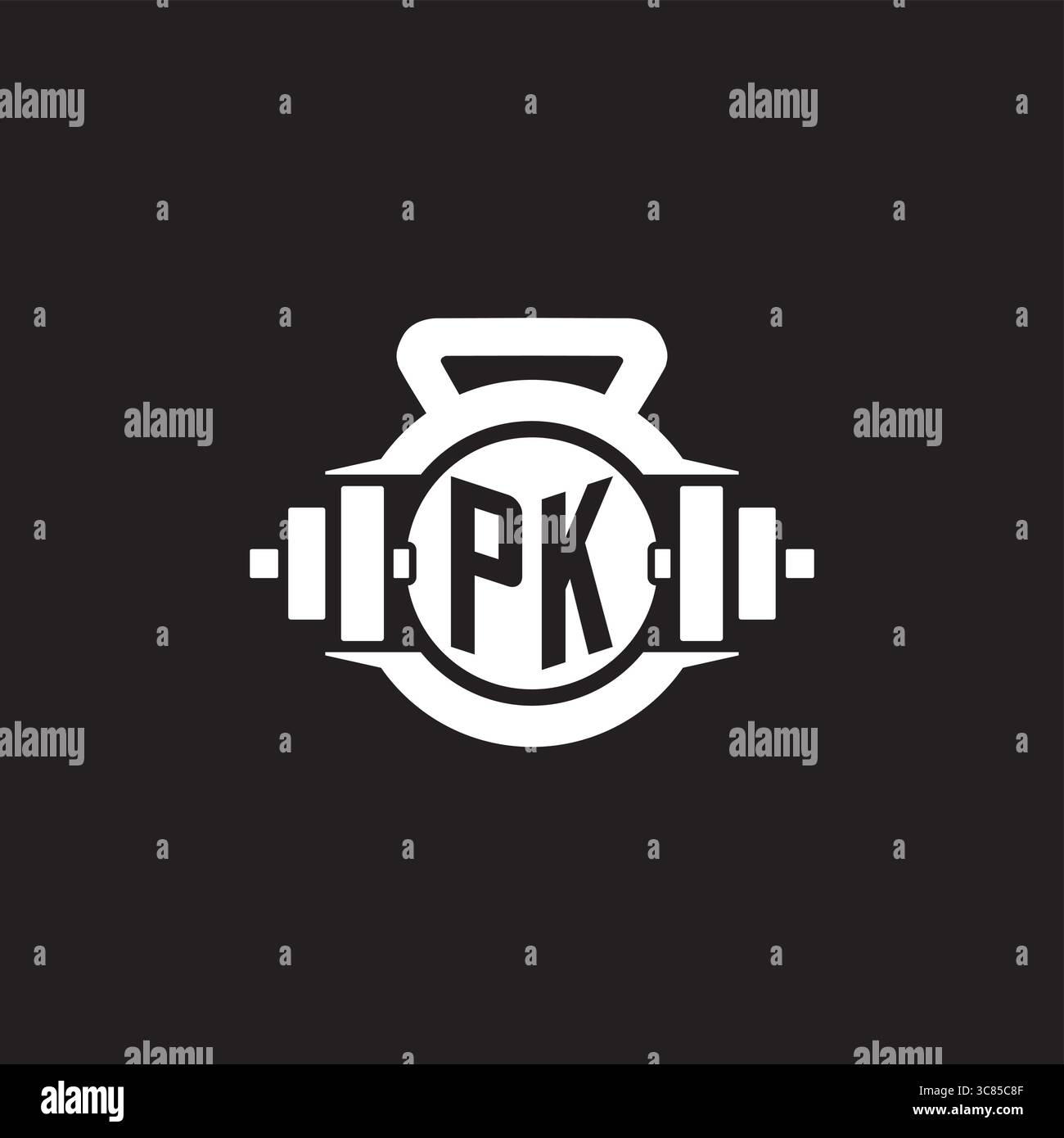 Idées initiales de conception de logo PK avec un graphique vectoriel graphique vectoriel graphique d'icône d'haltère et de kettlebell simple Illustration de Vecteur