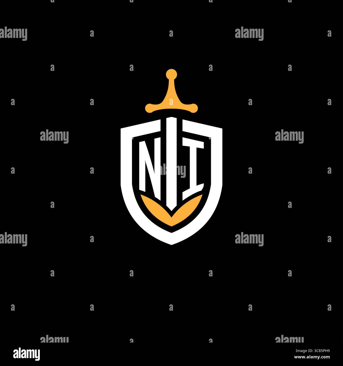 Lettre créative ni logo de jeu esport avec graphique vectoriel de bouclier Illustration de Vecteur