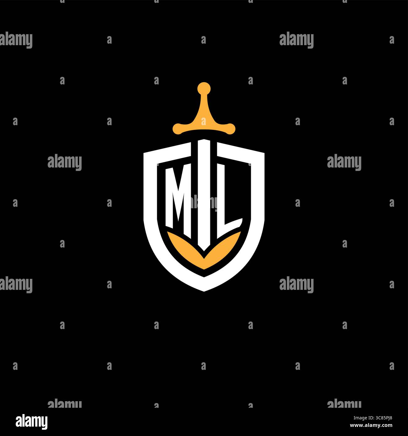 Creative lettre ML logo jeu esport avec graphique vectoriel bouclier Illustration de Vecteur