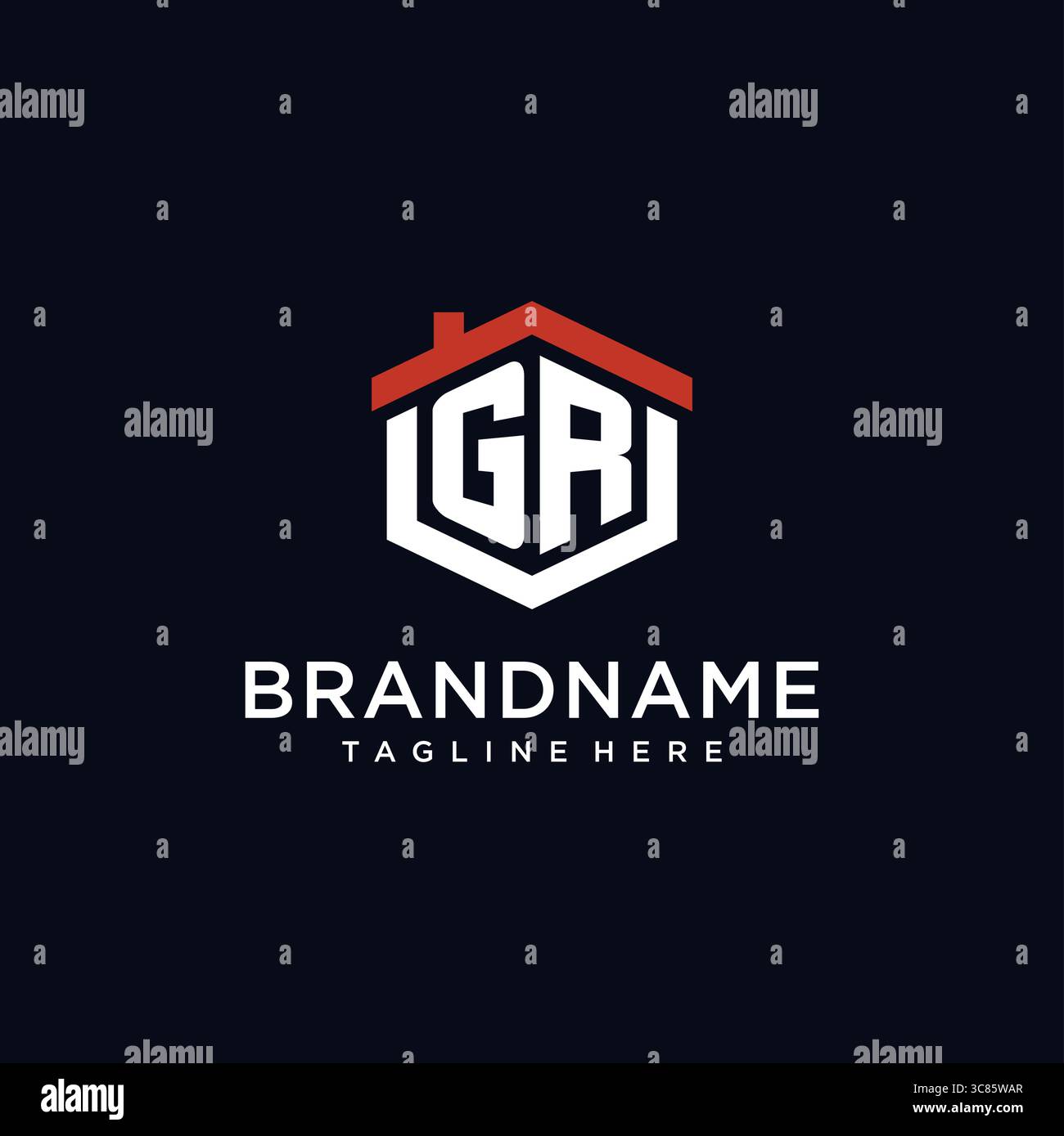Lettre initiale GR logo avec des idées de conception de forme hexagonale de toit de maison vecteur graphique graphique Illustration de Vecteur