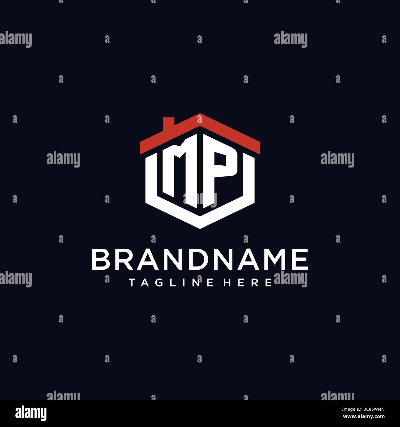 Lettre initiale MP logo avec des idées de conception de forme hexagonale de toit de maison vecteur graphique graphique Illustration de Vecteur