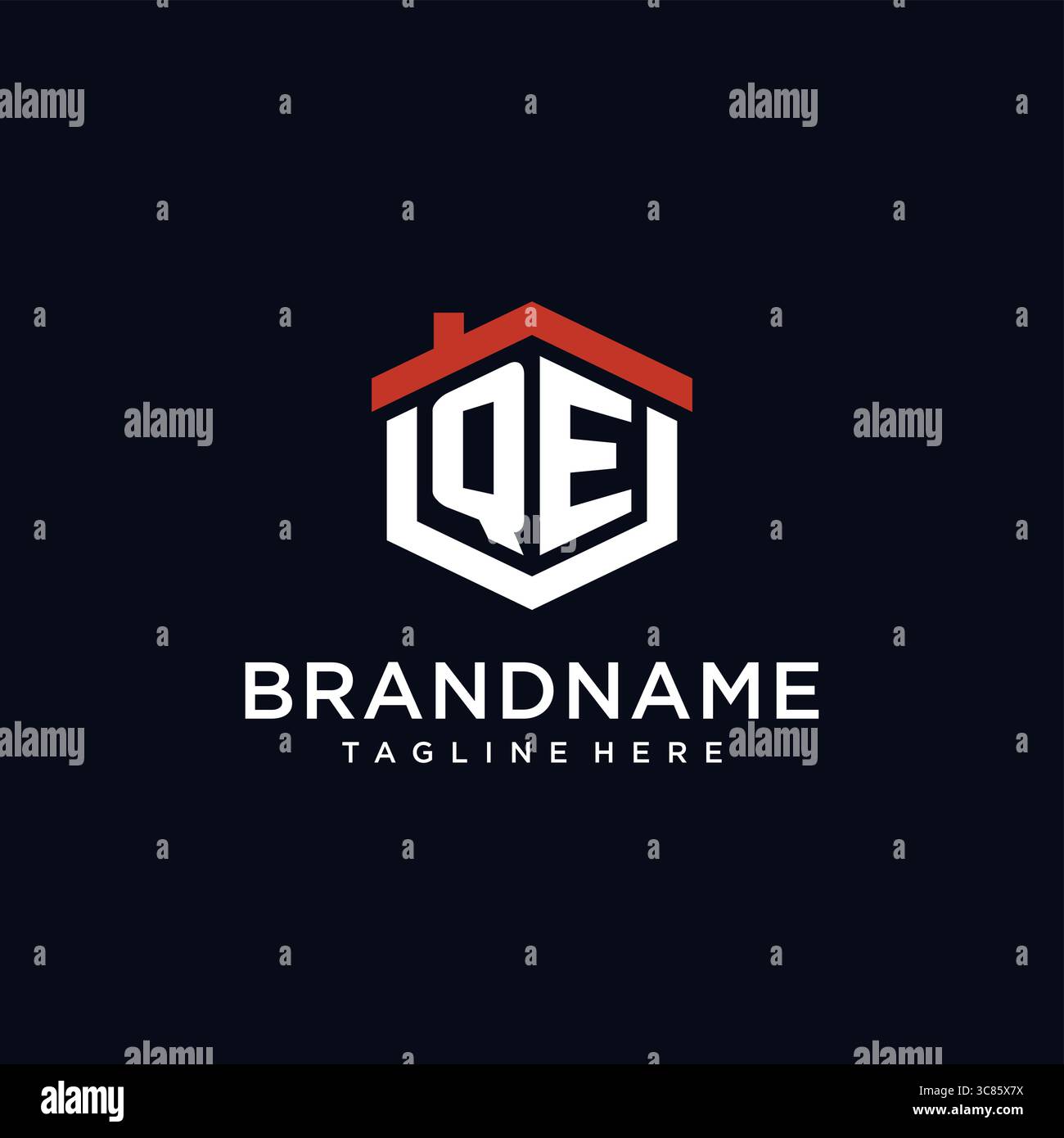 Lettre initiale QE logo avec des idées de conception de forme hexagonale de toit de maison vecteur graphique graphique Illustration de Vecteur