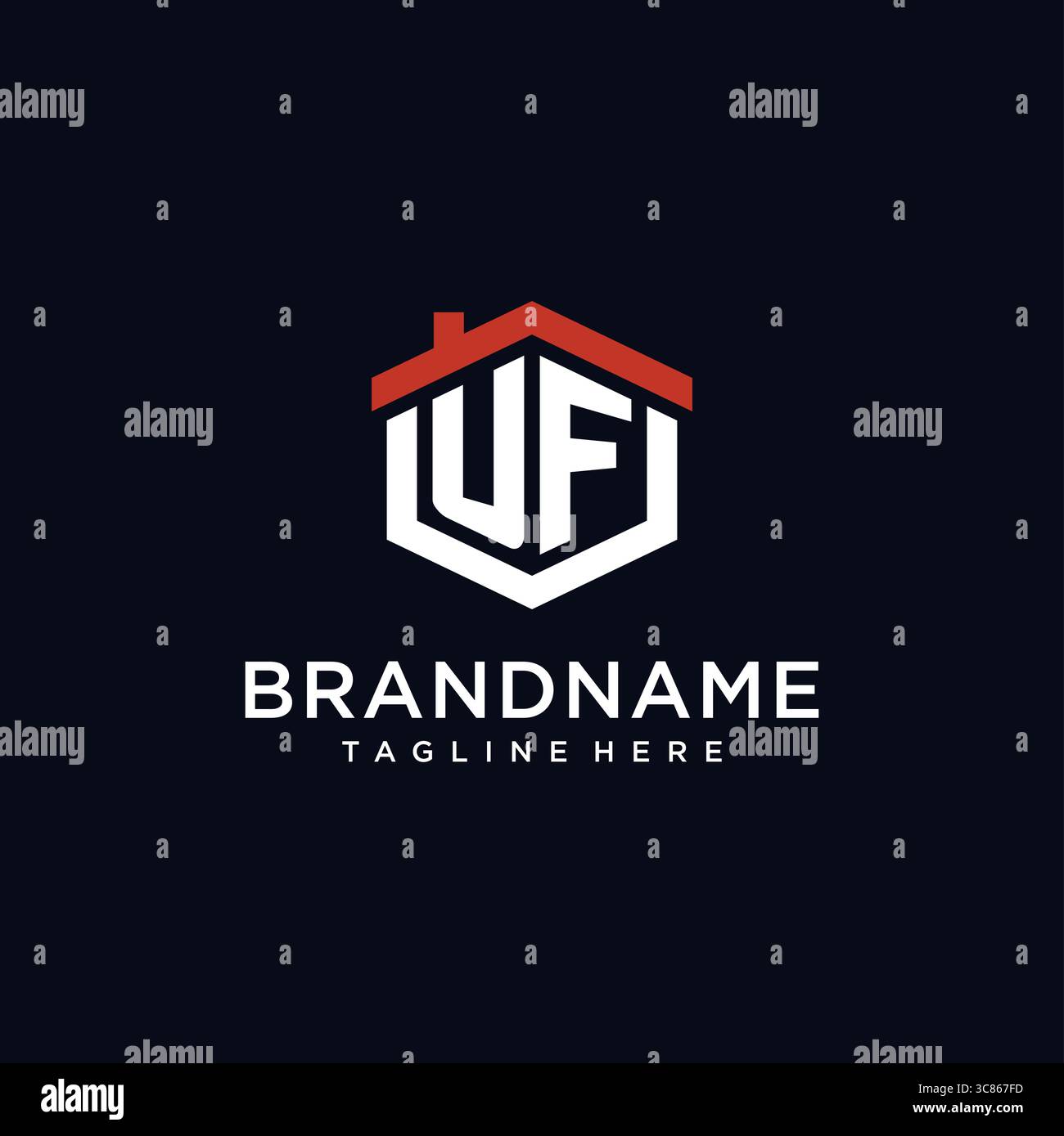 Lettre initiale UF logo avec des idées de conception de forme hexagonale de toit de maison vecteur graphique graphique Illustration de Vecteur