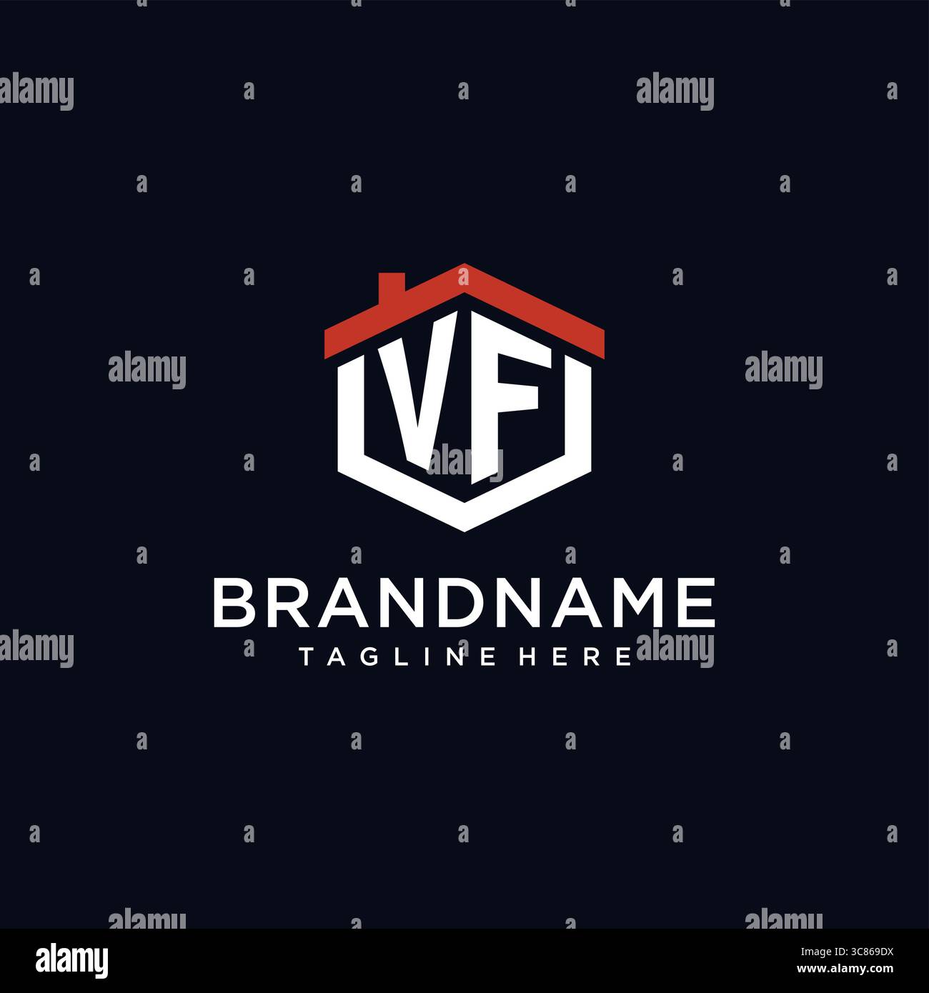 Lettre initiale VF logo avec le graphique vectoriel graphique vectoriel d'idées de conception de forme hexagonale de toit à la maison Illustration de Vecteur
