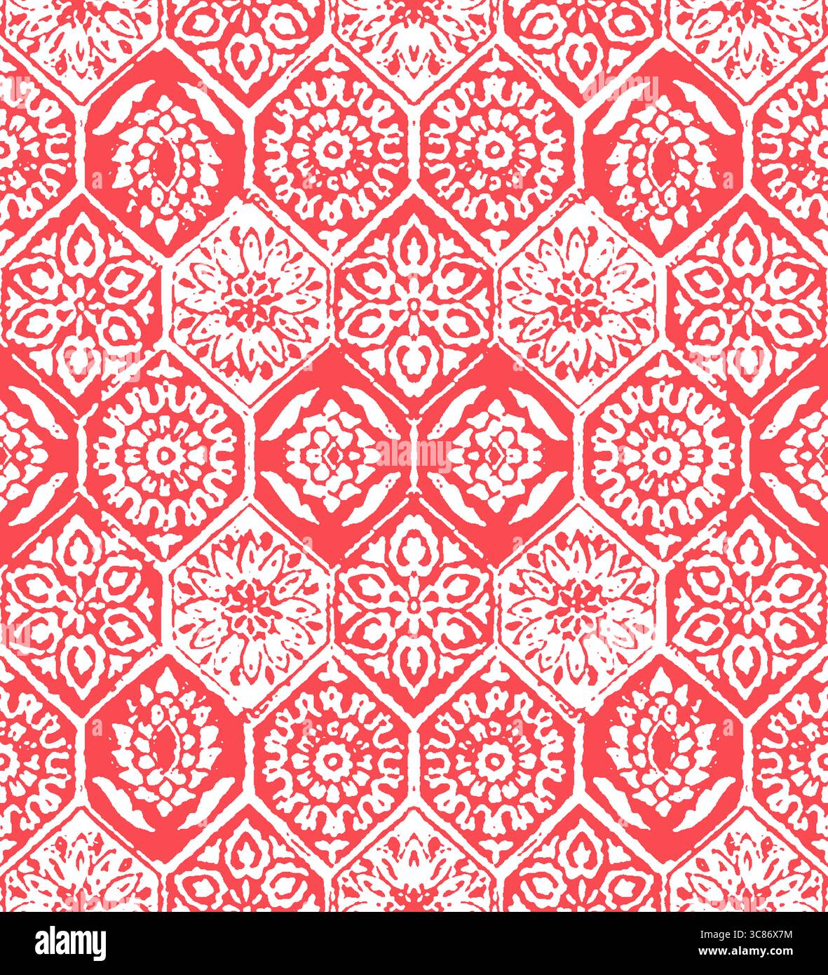 Un motif floral rouge et blanc sans couture crée un fond vintage Banque D'Images