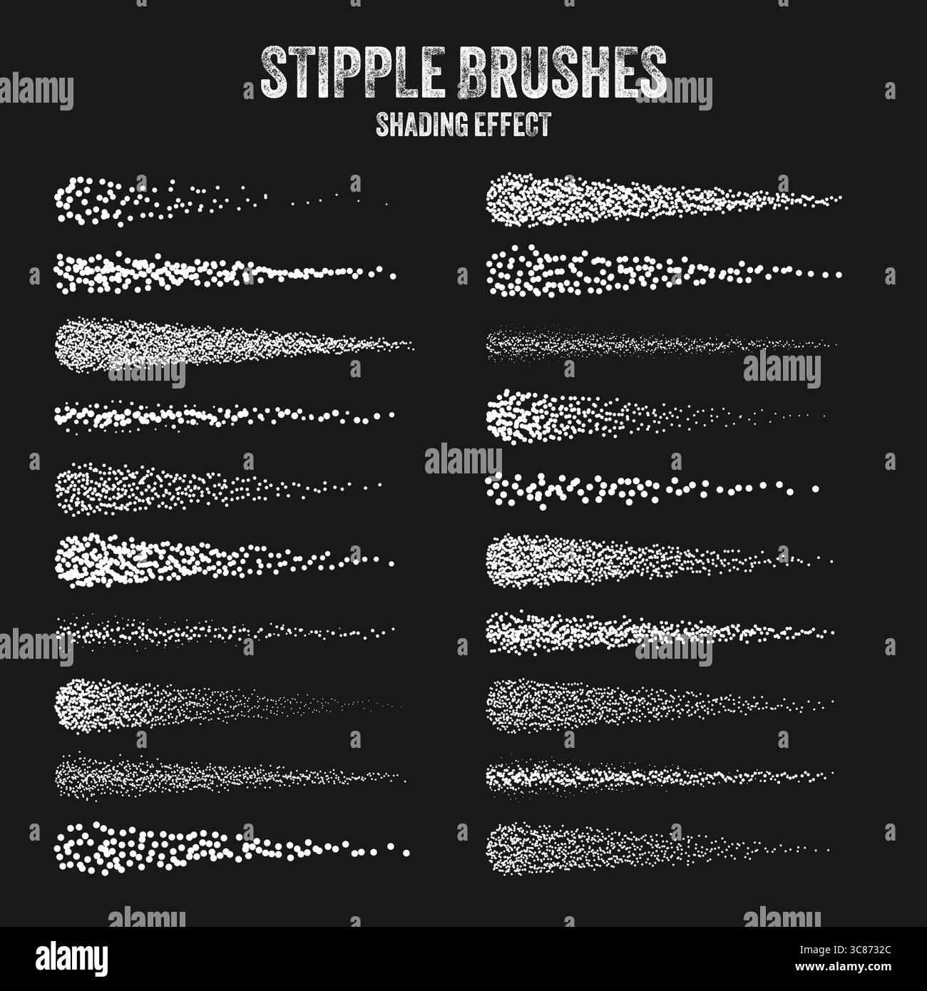 Pinceau diffuseur d'encre, dessin à pointillés et texturation. Dégradé de fondu. Pointillés, dessin dotwork, ombrage à l'aide de points. Effet de désintégration des demi-tons Illustration de Vecteur