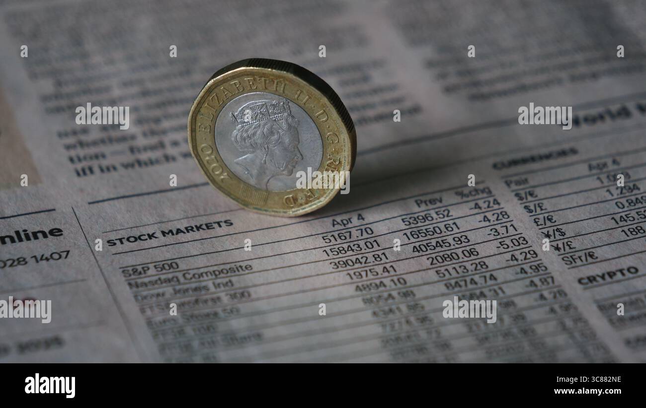 Liste des indices boursiers rapportés dans le journal Financial Times. Banque D'Images