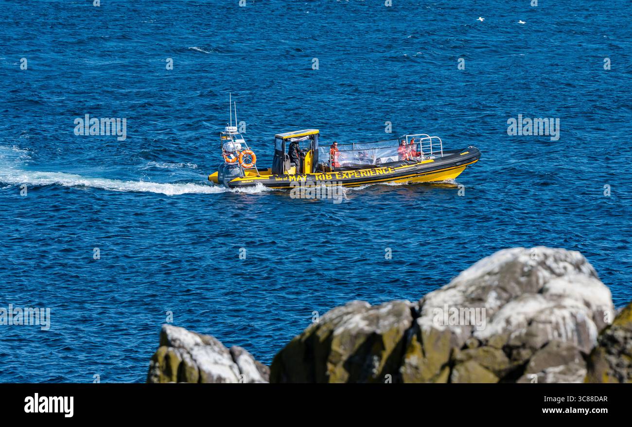 Un bateau gonflable à coque rigide transportant des passagers pour un voyage à l'île de May, en Écosse, au Royaume-Uni Banque D'Images