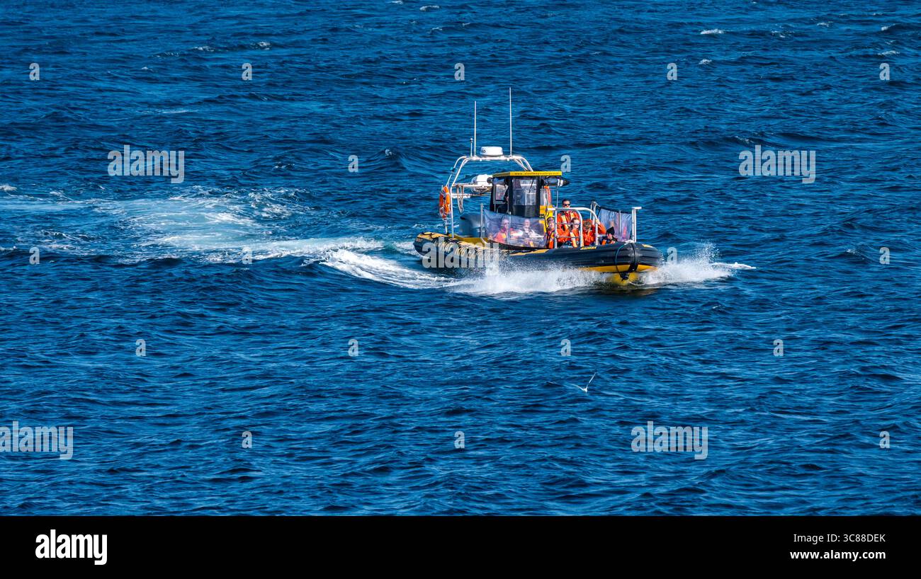 Un bateau gonflable à coque rigide transportant des passagers pour un voyage à l'île de May, en Écosse, au Royaume-Uni Banque D'Images