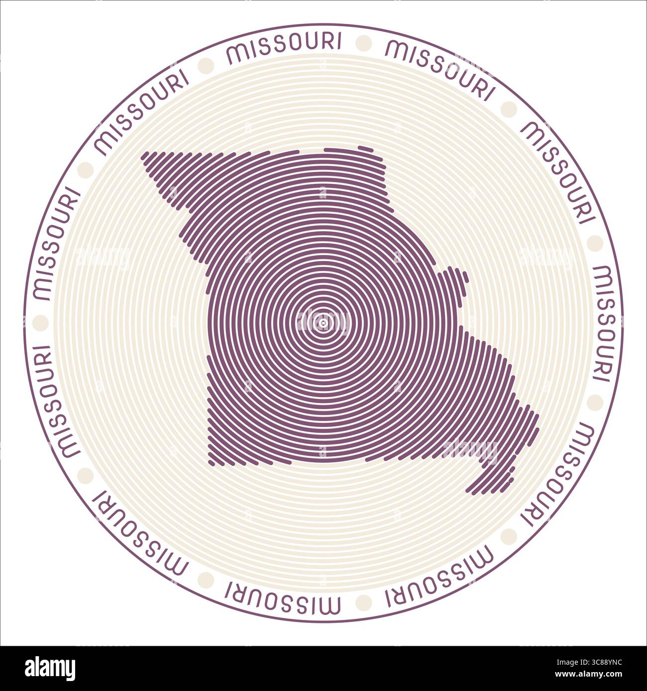 Logo rond Missouri. Forme d'état de la construction des anneaux. Missouri texte autour de l'état. Illustration vectorielle. Illustration de Vecteur