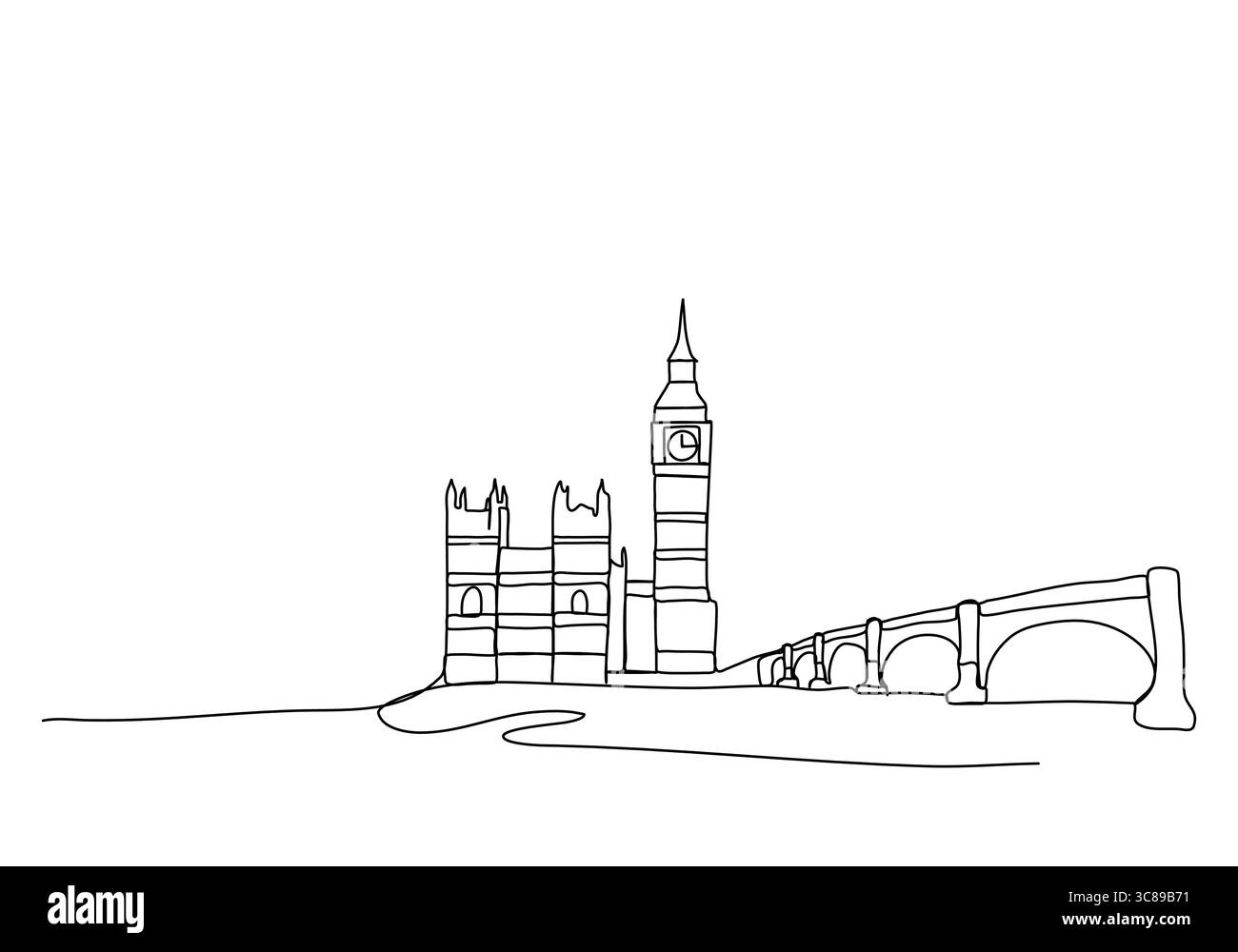 Big Ben à Londres, animation de dessin d'une ligne. Clip vidéo avec canal alpha. Illustration de Vecteur