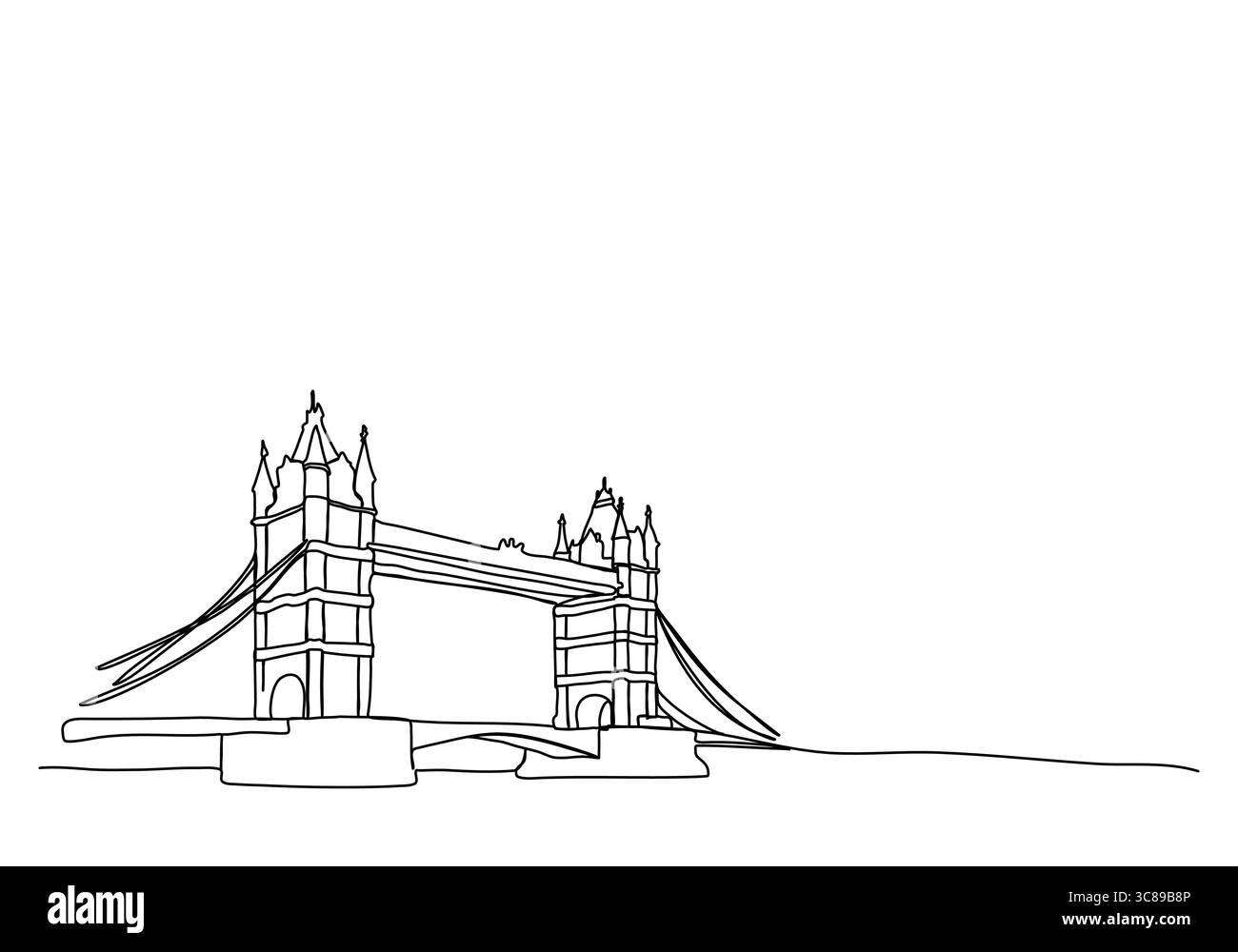 Tower Bridge à Londres, animation de dessin à une ligne. Clip vidéo avec canal alpha. Illustration de Vecteur