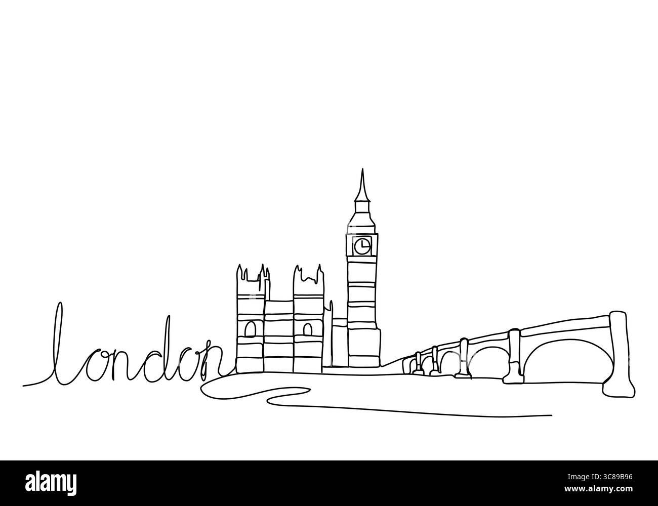 Big Ben à Londres, animation de dessin d'une ligne. Clip vidéo avec canal alpha. Illustration de Vecteur