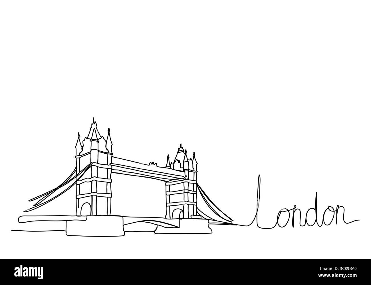 Tower Bridge à Londres, animation de dessin à une ligne. Clip vidéo avec canal alpha. Illustration de Vecteur