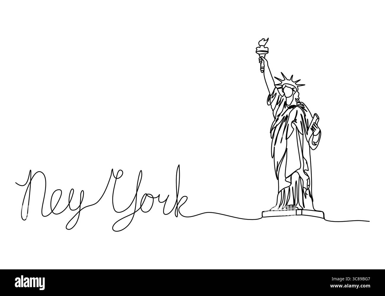 Statue de la liberté dans la ville de New York, animation de dessin d'une ligne. Clip vidéo avec canal alpha. Illustration de Vecteur