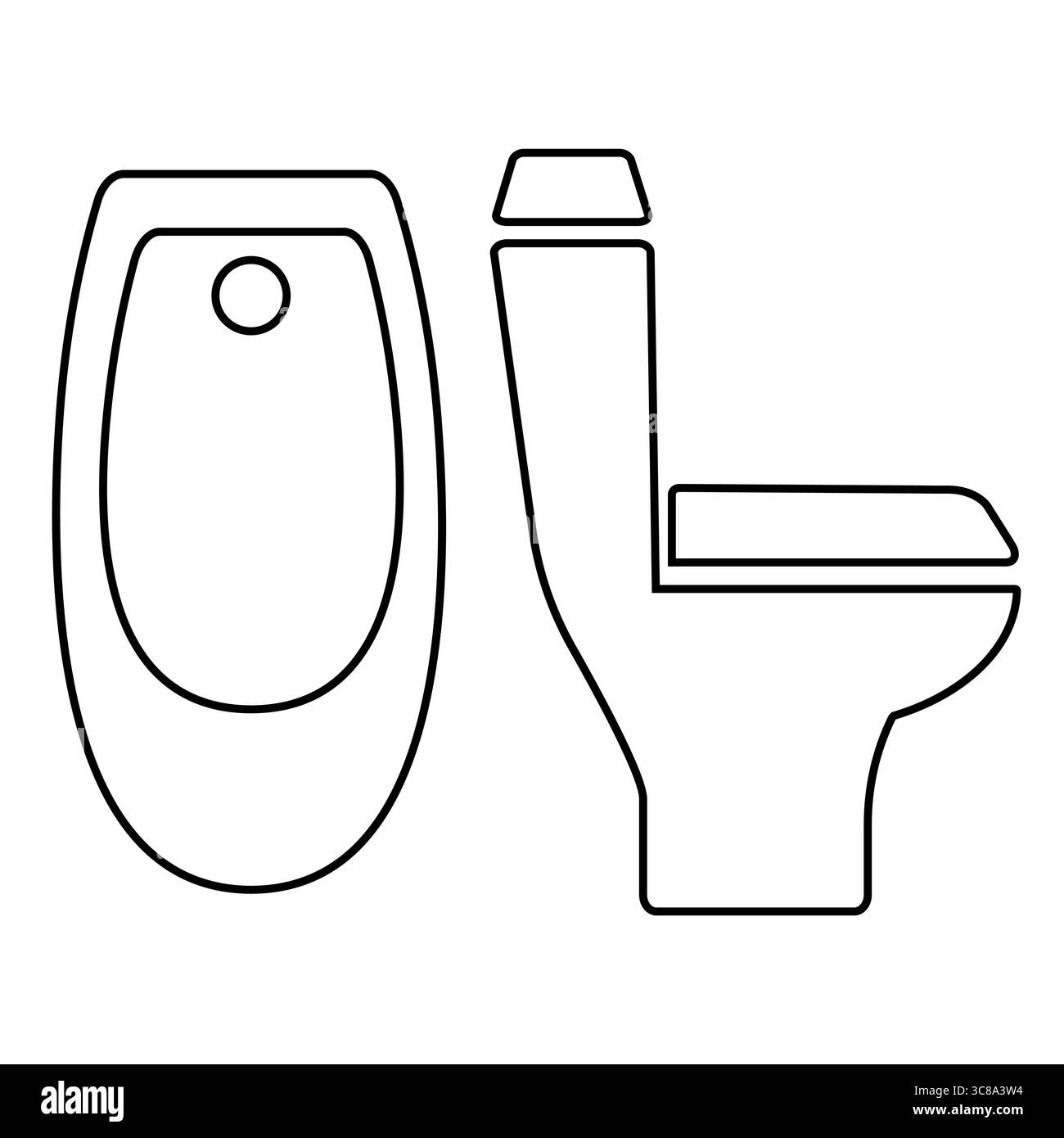 Contour simple des symboles de toilette et d'urinoir pour la conception de la salle de bains Illustration de Vecteur