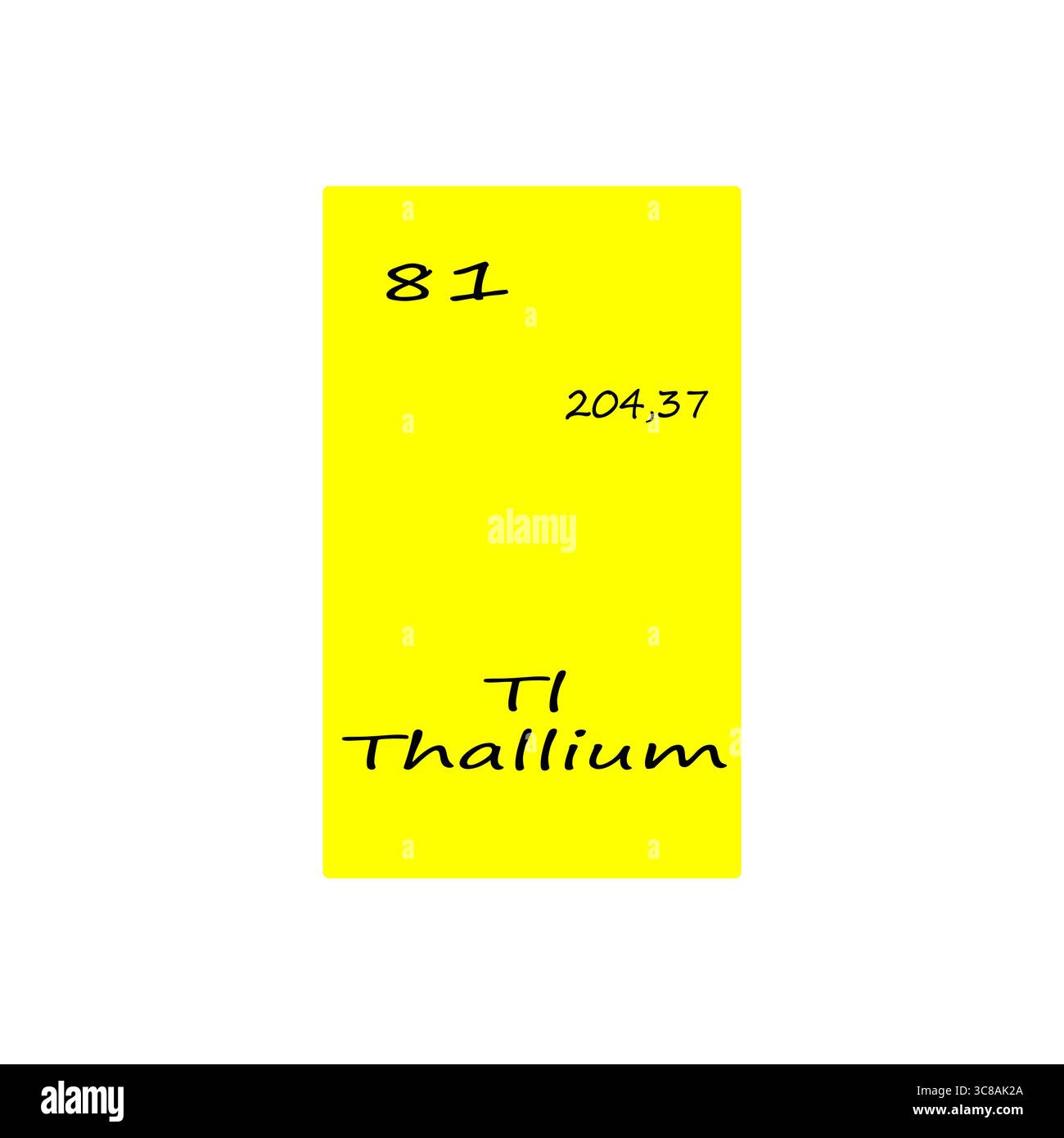 Bloc d'éléments en thallium. Numéro atomique quatre-vingt-un. Vecteur de symbole chimique. Fond jaune vif. Illustration de Vecteur