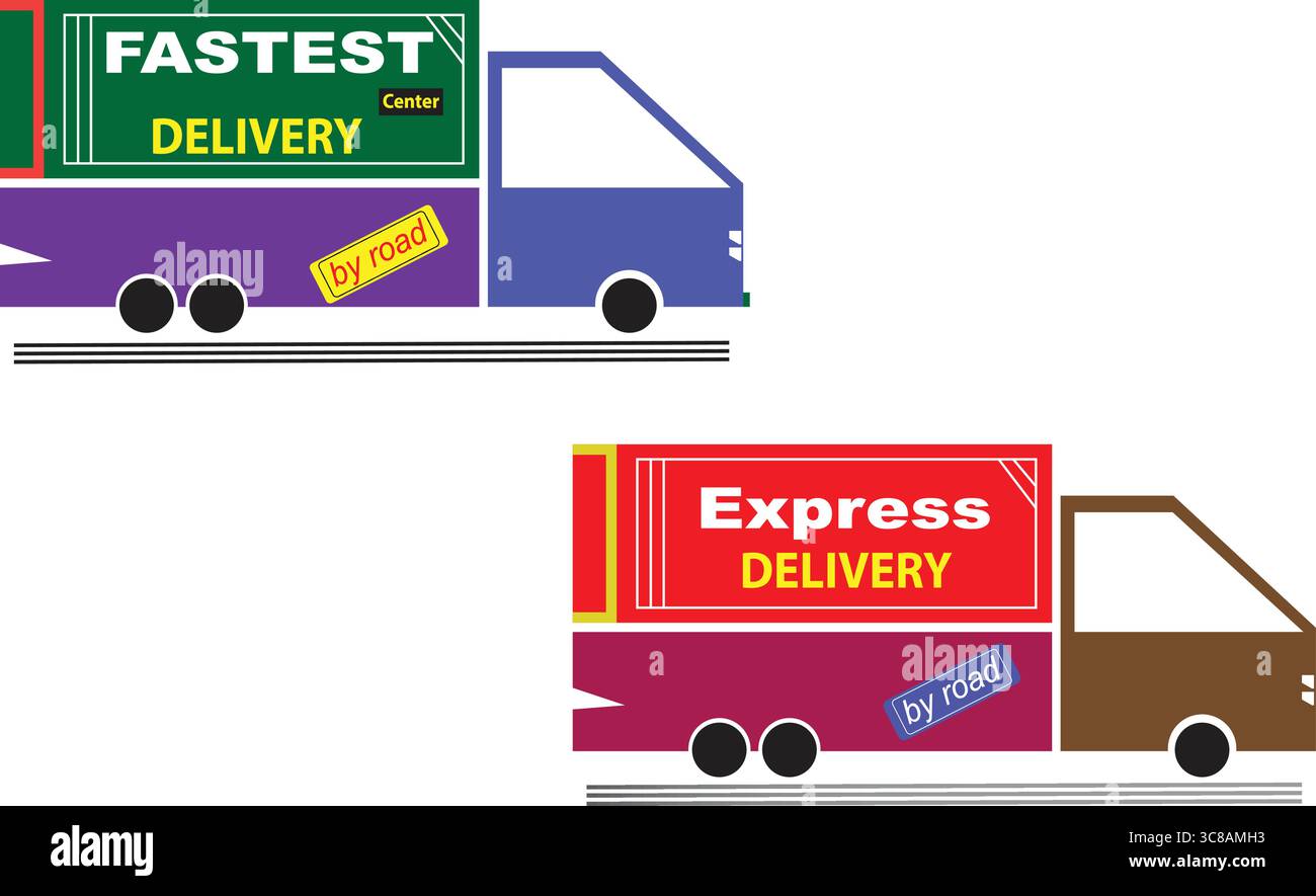 Conception de camion de livraison rapide avec marque de service express et illustration colorée de véhicule pour le marketing e-commerce Illustration de Vecteur
