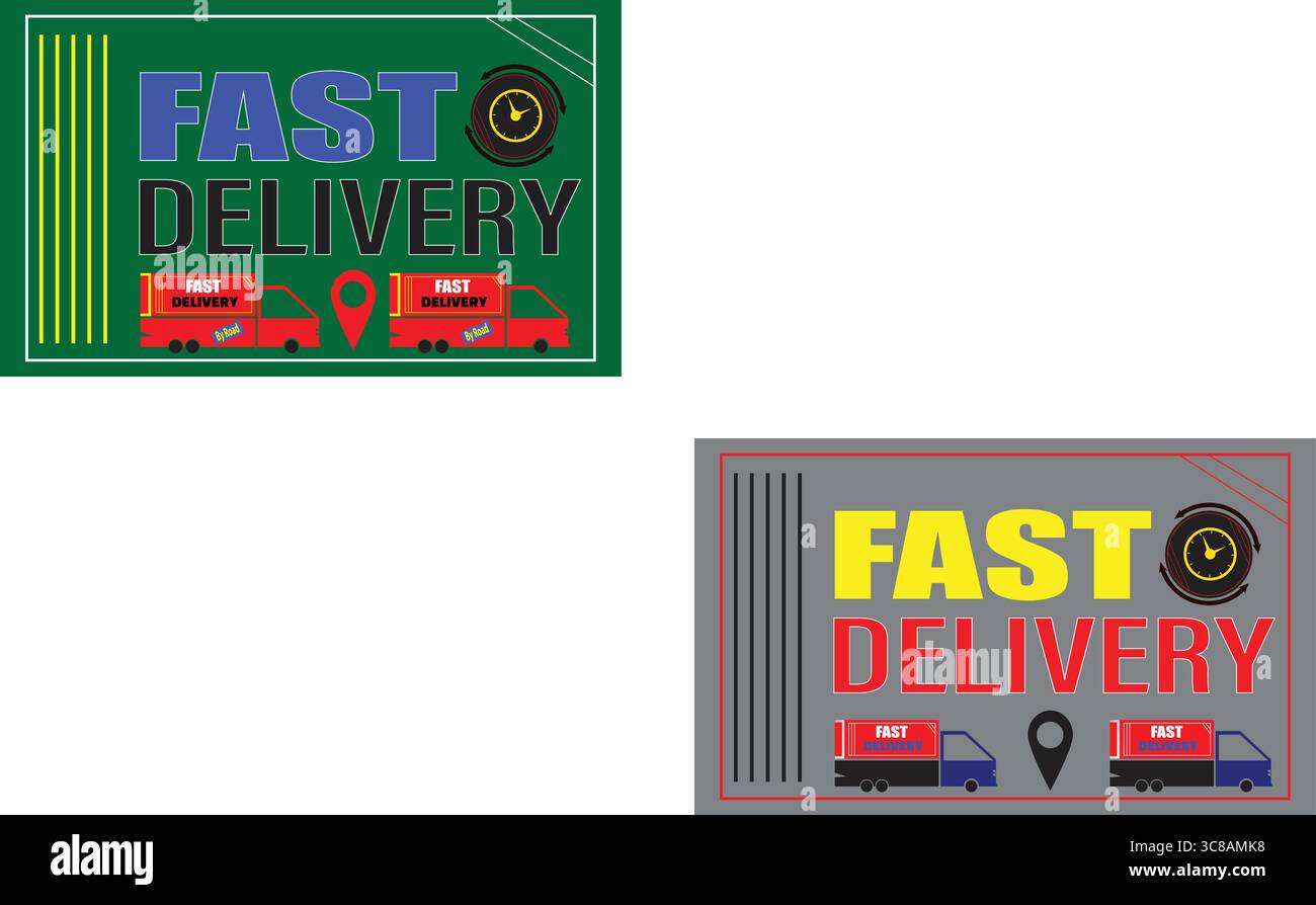 Bannière de signalisation de livraison rapide avec illustration de camion de cargaison et mise en page de texte en gras pour le service d'expédition et de messagerie Illustration de Vecteur