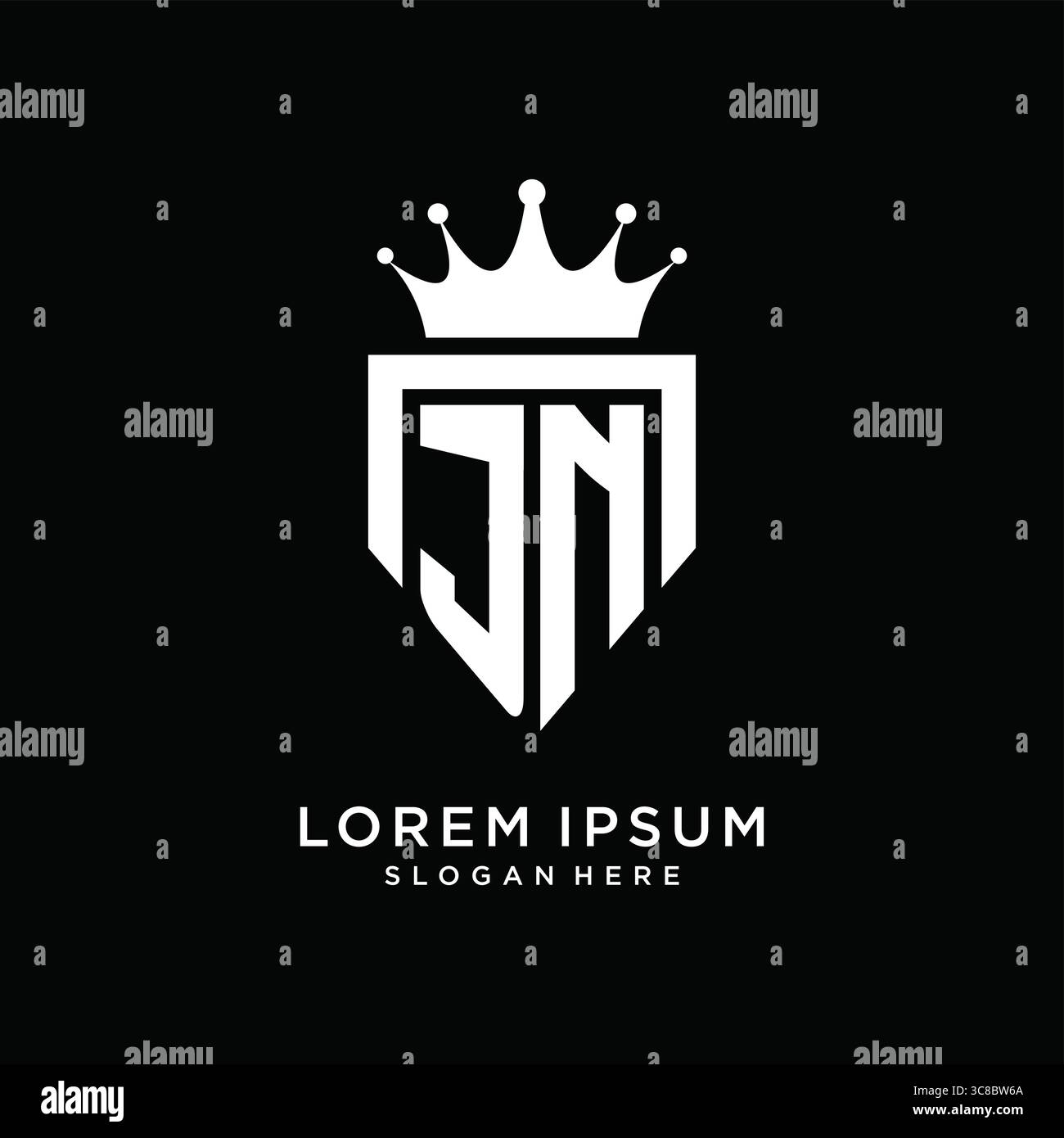 Lettre JN logo monogramme style d'emblème avec modèle de conception de forme de couronne vecteur graphique graphique graphique Illustration de Vecteur