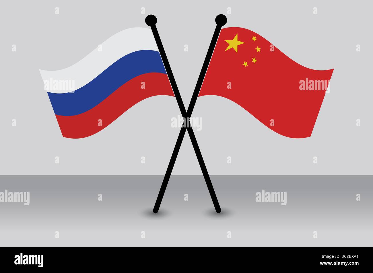 Russie et Chine drapeaux croisés : diplomatie. Illustration de Vecteur