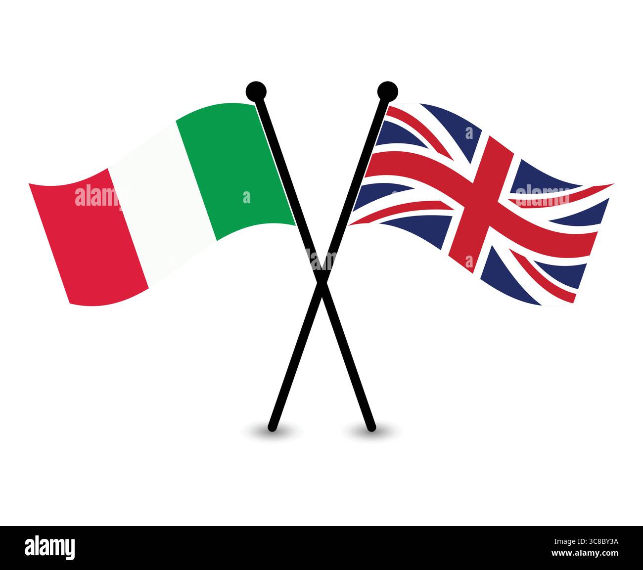 Drapeaux italiens et britanniques croisés, représentant les relations internationales. Illustration de Vecteur