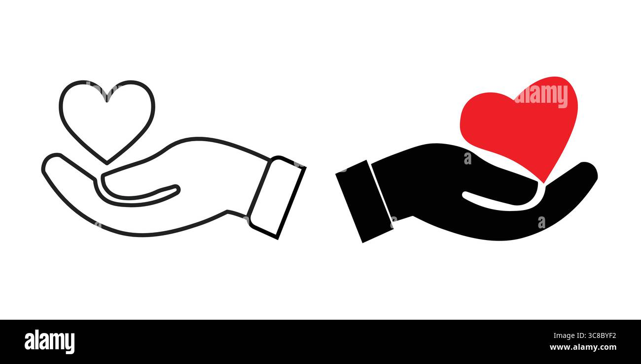 Main donnant une icône de coeur, simple et compatissante. Illustration de Vecteur