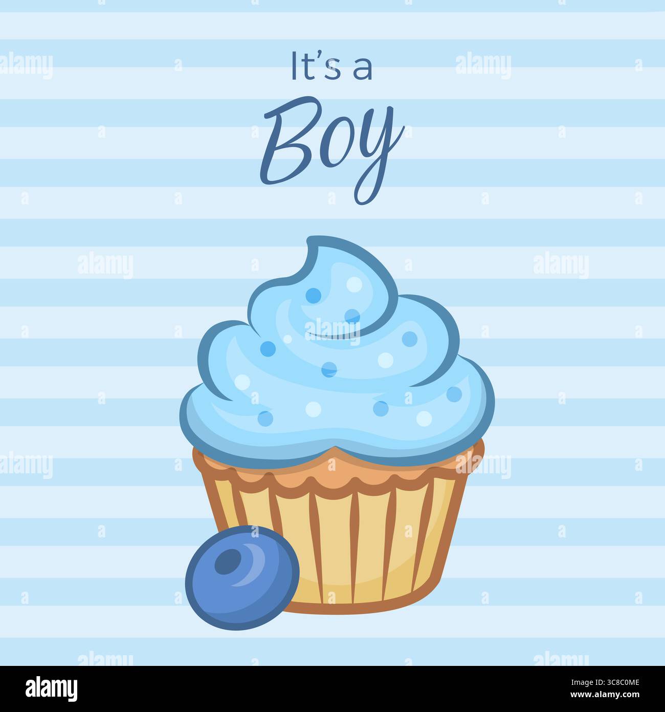 Illustration vectorielle mignonne d'un cupcake pour la partie de révélation de genre. Muffin bleu à la myrtille pour un garçon. Illustration de Vecteur