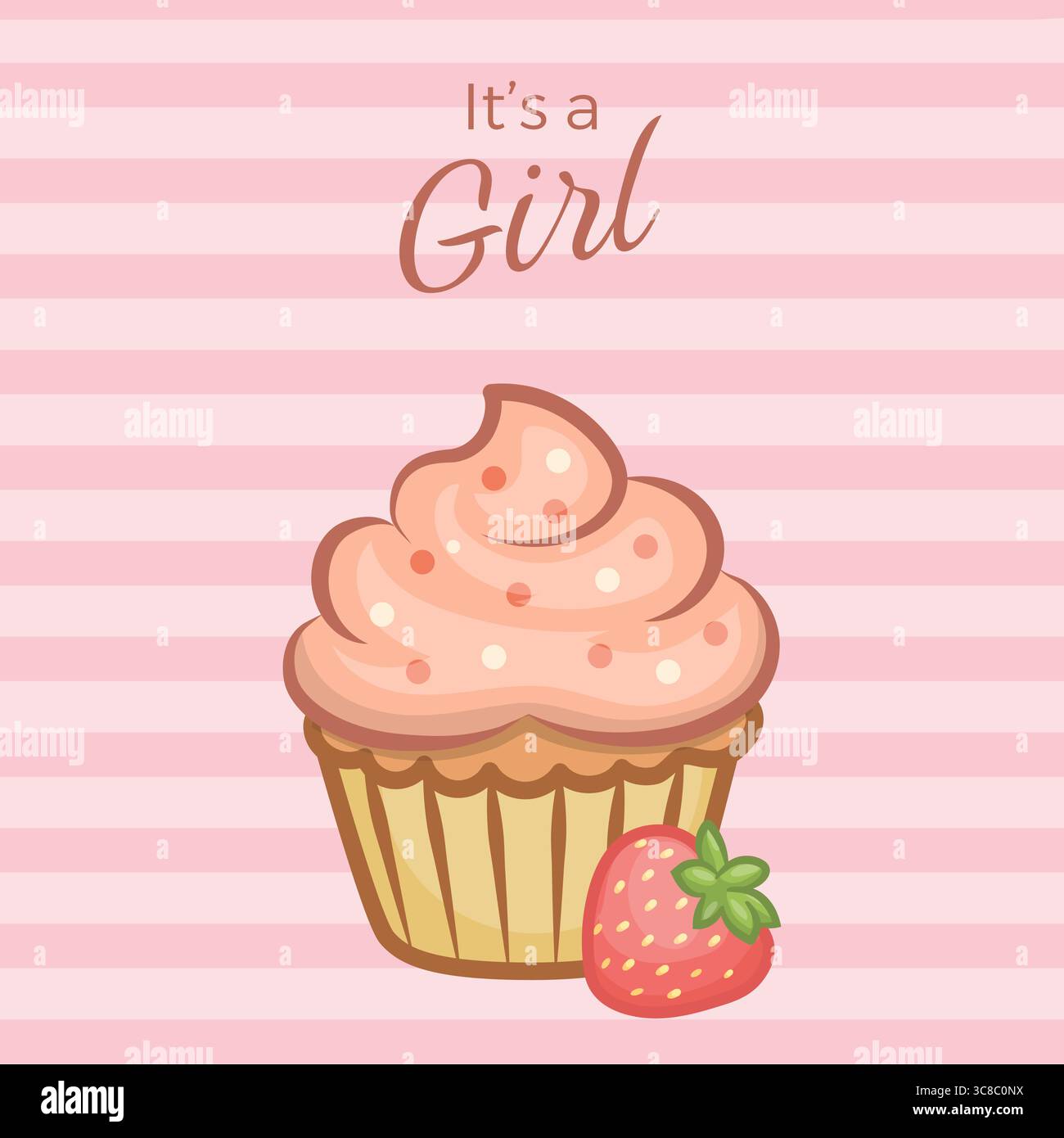 Illustration vectorielle mignonne de cupcake pour la partie de révélation de genre. Cupcake rose à la fraise pour une fille. Illustration de Vecteur