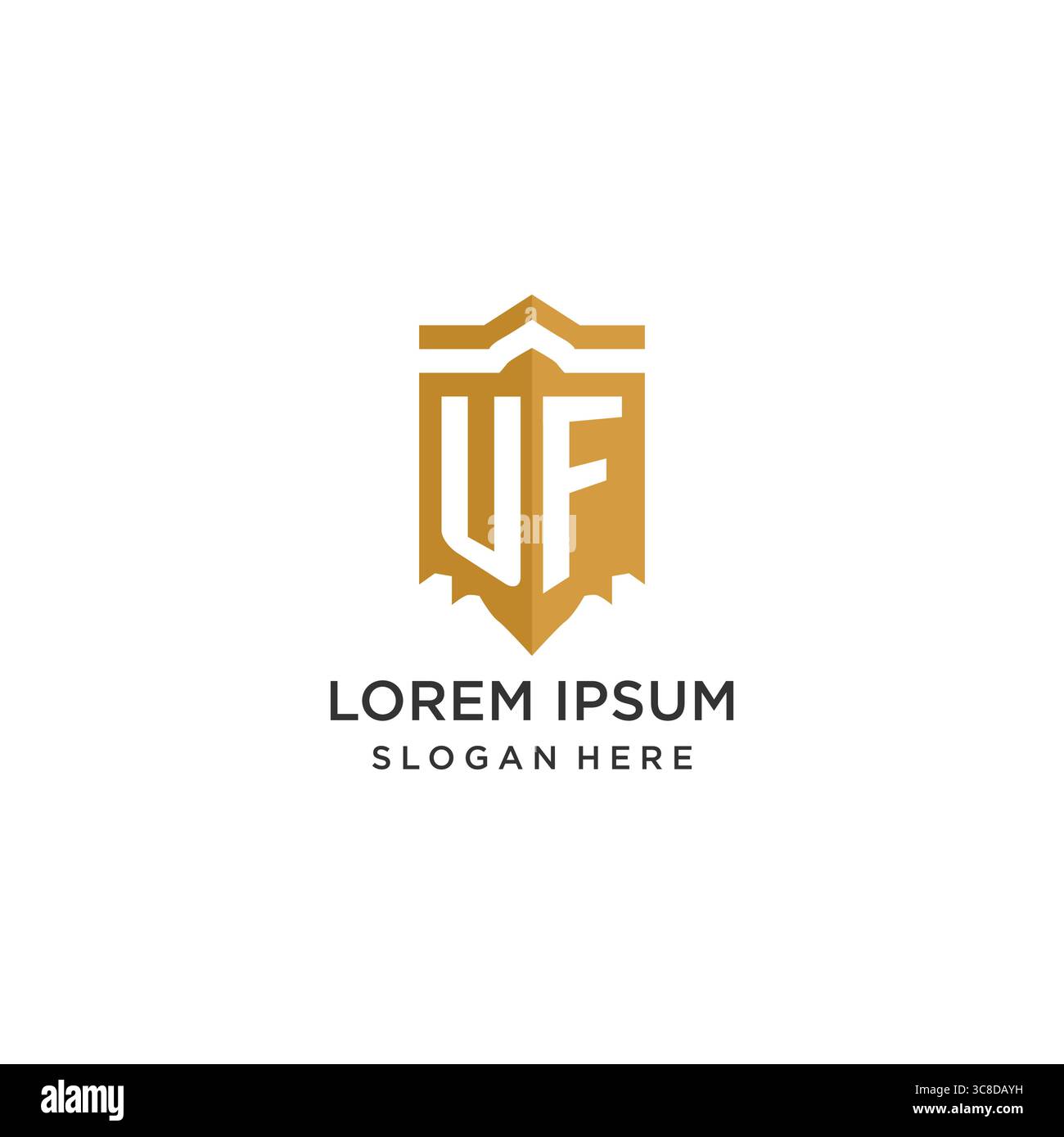 Logo monogramme UF avec forme géométrique de bouclier, élégant graphique vectoriel de conception de logo initial de luxe Illustration de Vecteur