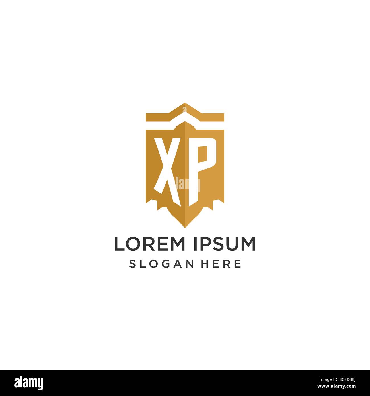 Logo Monogram XP avec forme géométrique de bouclier, graphique vectoriel de conception de logo initial de luxe élégant Illustration de Vecteur
