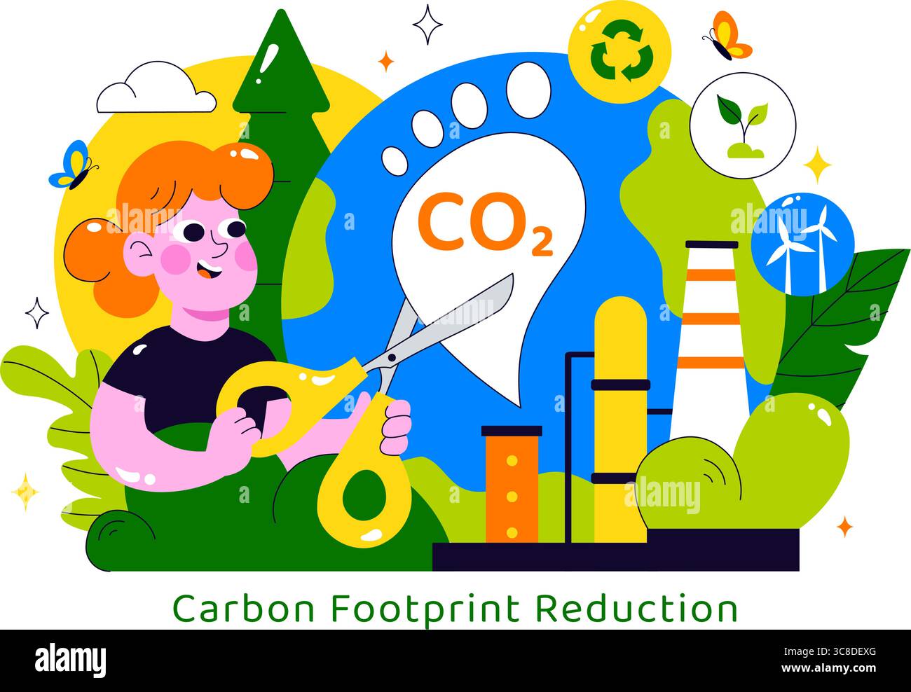 Illustration de la réduction de l'empreinte carbone présentant l'analyse de l'effet de la pollution environnementale avec CO2, impact sur la nature, le climat et l'équilibre écologique global Illustration de Vecteur Illustration de la réduction de l'empreinte carbone présentant l'analyse de l'effet de la pollution environnementale avec CO2, impact sur la nature, le climat et l'équilibre écologique global Illustration de Vecteur