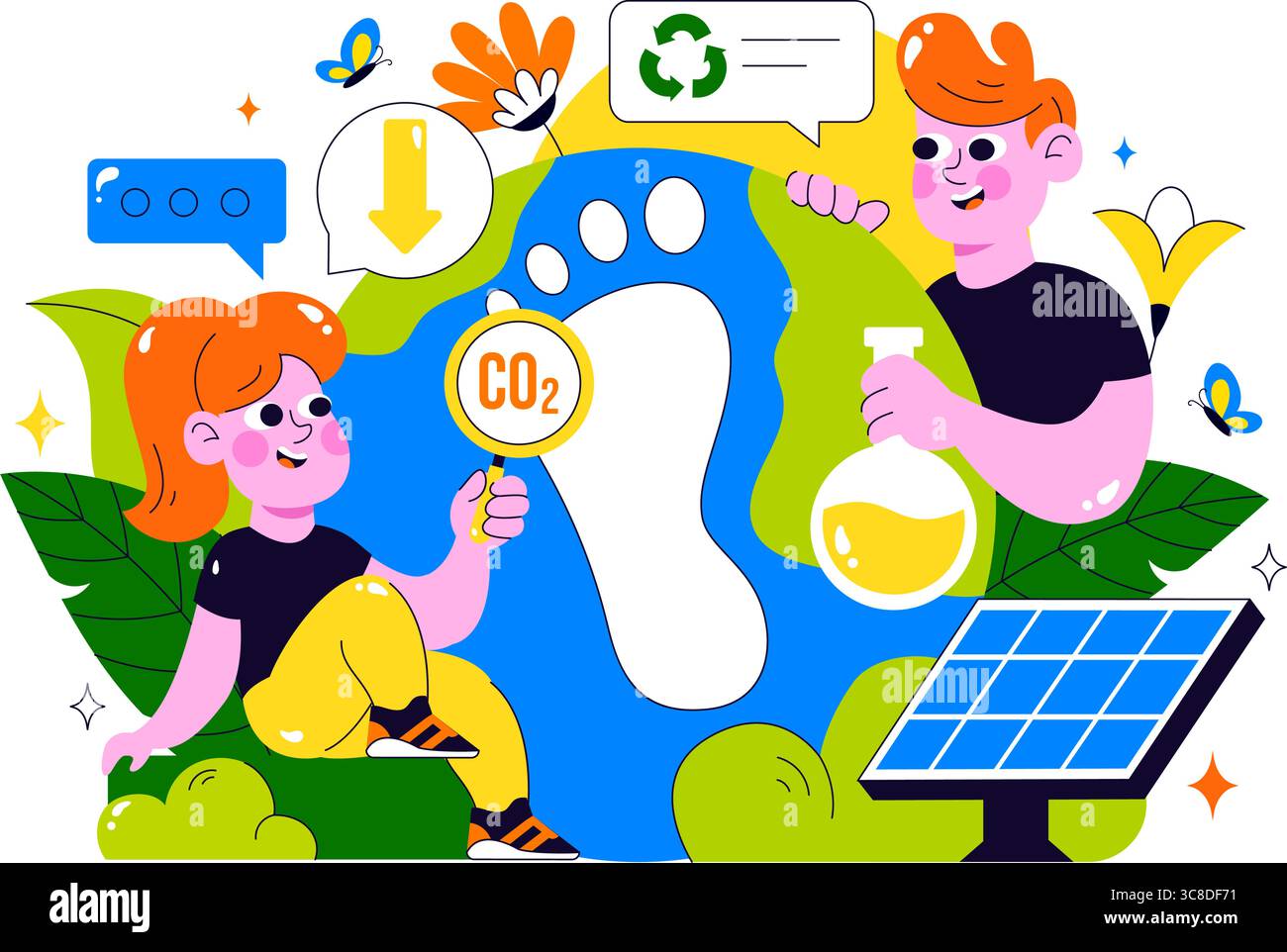 Illustration de la réduction de l'empreinte carbone présentant l'analyse de l'effet de la pollution environnementale avec CO2, impact sur la nature, le climat et l'équilibre écologique global Illustration de Vecteur Illustration de la réduction de l'empreinte carbone présentant l'analyse de l'effet de la pollution environnementale avec CO2, impact sur la nature, le climat et l'équilibre écologique global Illustration de Vecteur