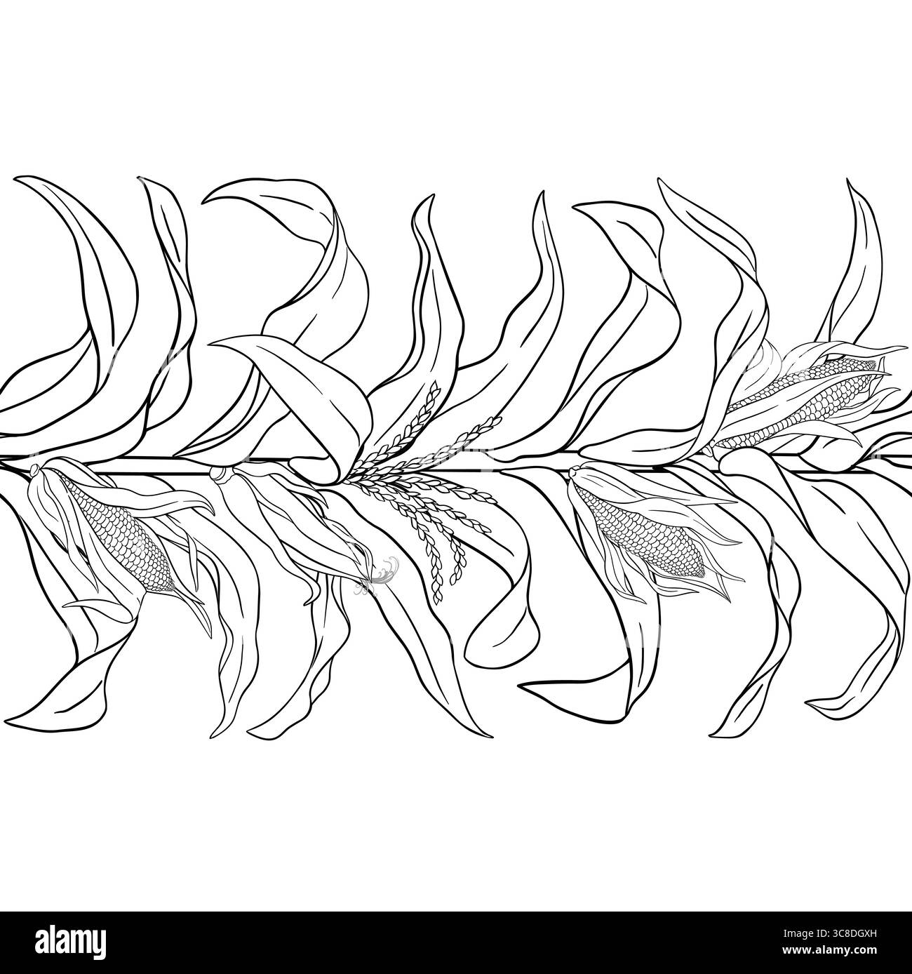 Schéma horizontal sans couture du contour de la plante de maïs. Illustration de Vecteur