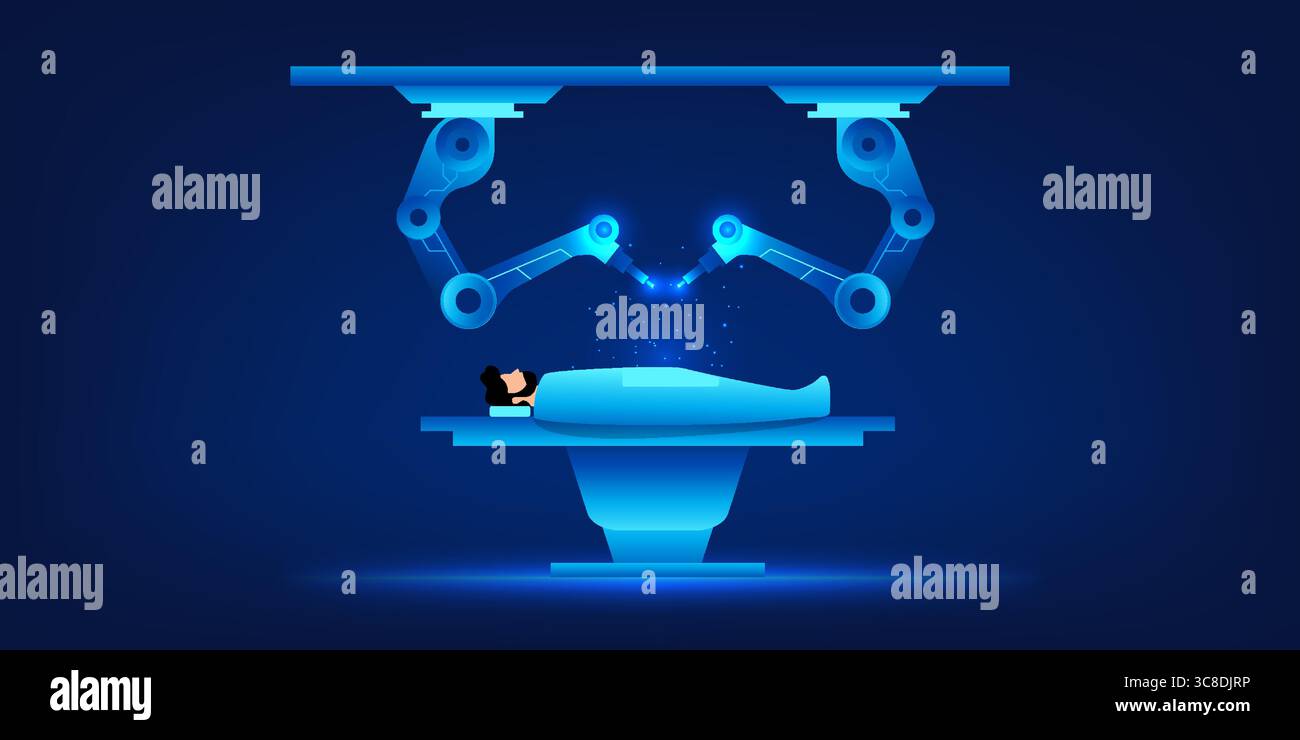 Un système chirurgical robotique avancé aidant les médecins dans une salle d'opération de haute technologie. médecine de précision et innovation médicale moderne pour une réc. plus rapide Illustration de Vecteur