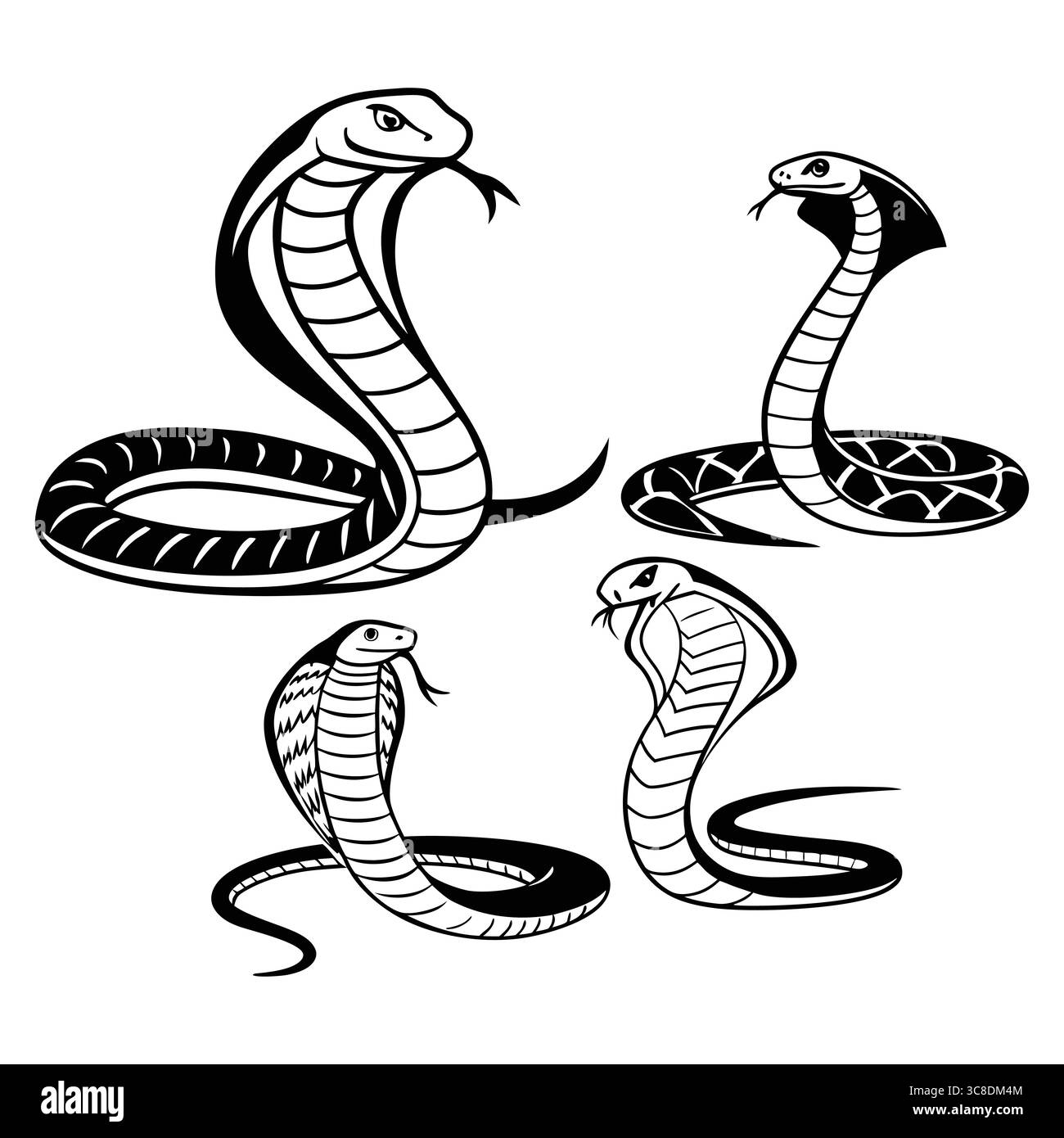 Ensemble d'Arafura File Snake Cobra Snake illustrations dans le style tribal noir et blanc Illustration de Vecteur