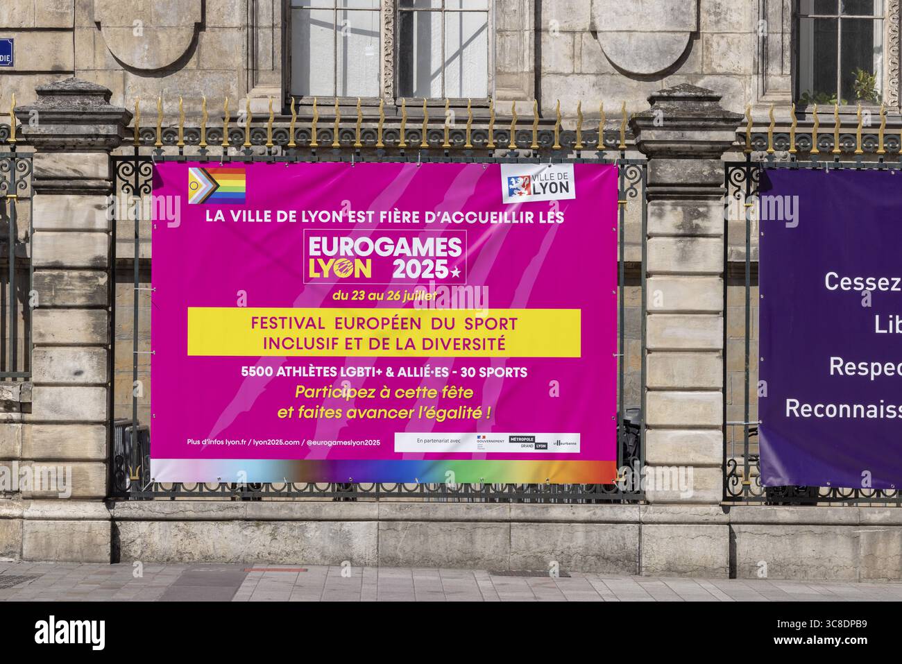 Affiche, Eurogames, événement sportif pour la diversité et LGBTIQ+, centre ville, Lyon, France Banque D'Images