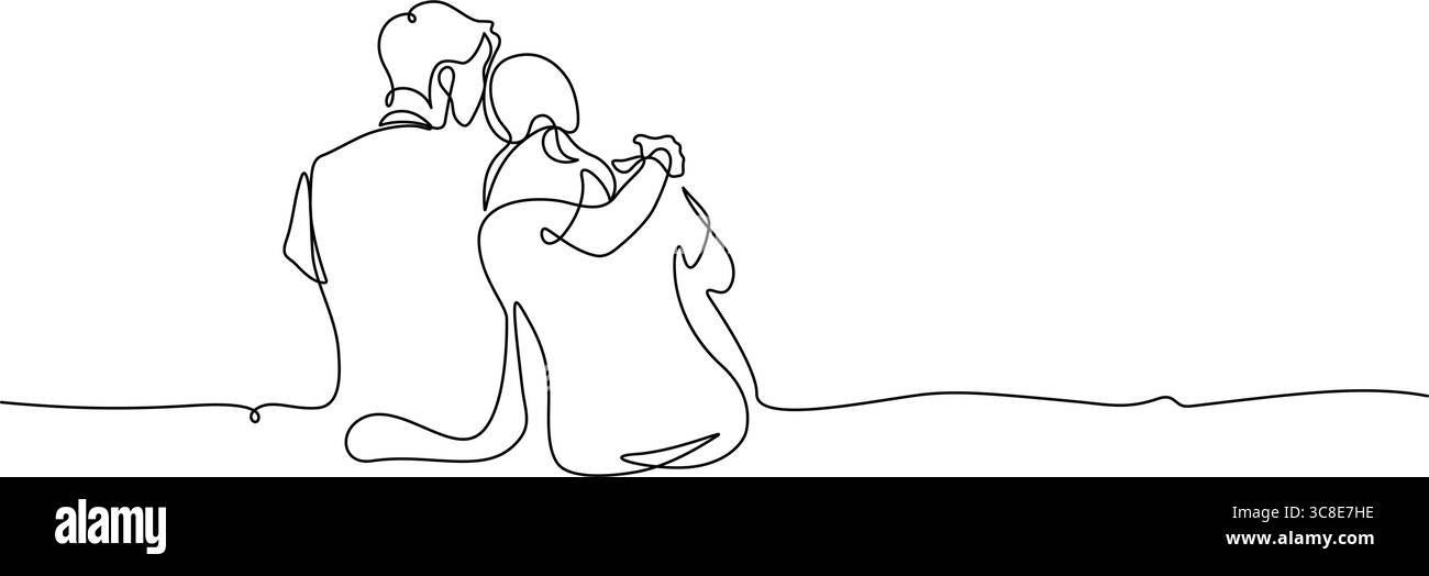 femme appuyée sur l'épaule de l'homme une ligne vue arrière continue. couple jour de vacances romantique concept d'amour minimalisme dessiné à la main espace de copie Illustration de Vecteur