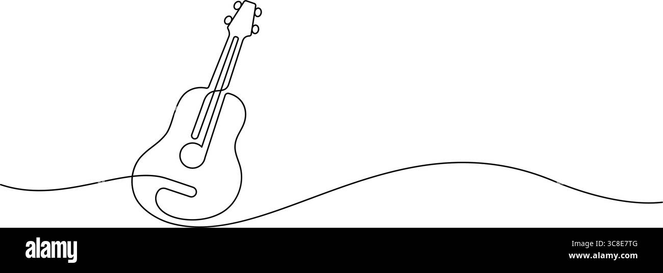 guitare acoustique une ligne dessin continu minimalisme art décoratif Illustration de Vecteur