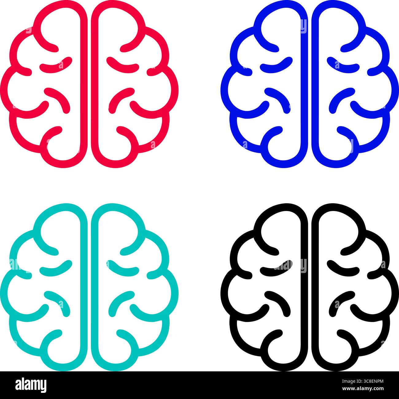 Jeu d'icônes de cerveau humain Illustration de Vecteur