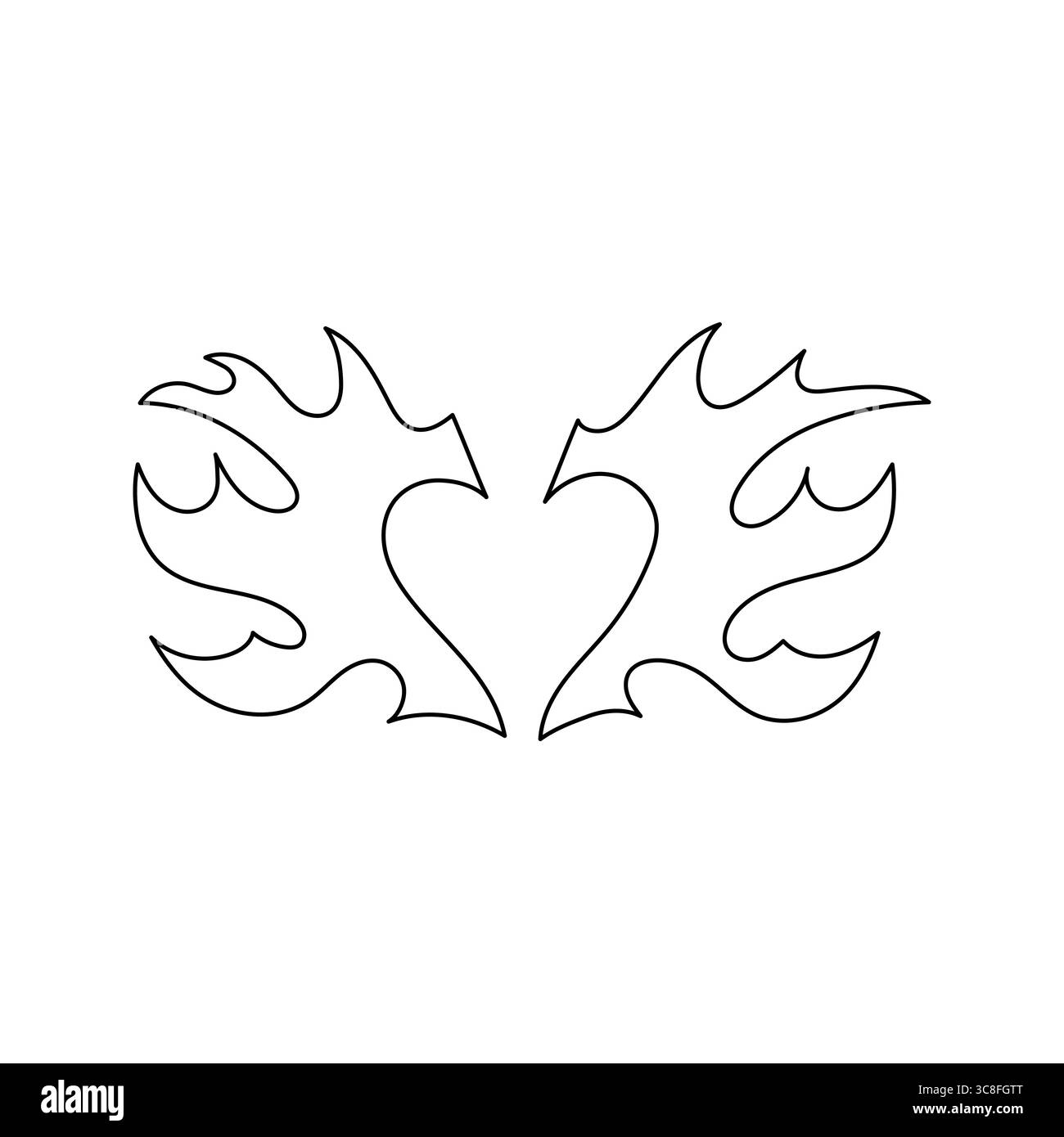 Une combinaison artistique d'un symbole de coeur et d'ailes abstraites, créant un style minimaliste d'art de ligne. Parfait pour les amateurs de design, tatouages et motifs Illustration de Vecteur