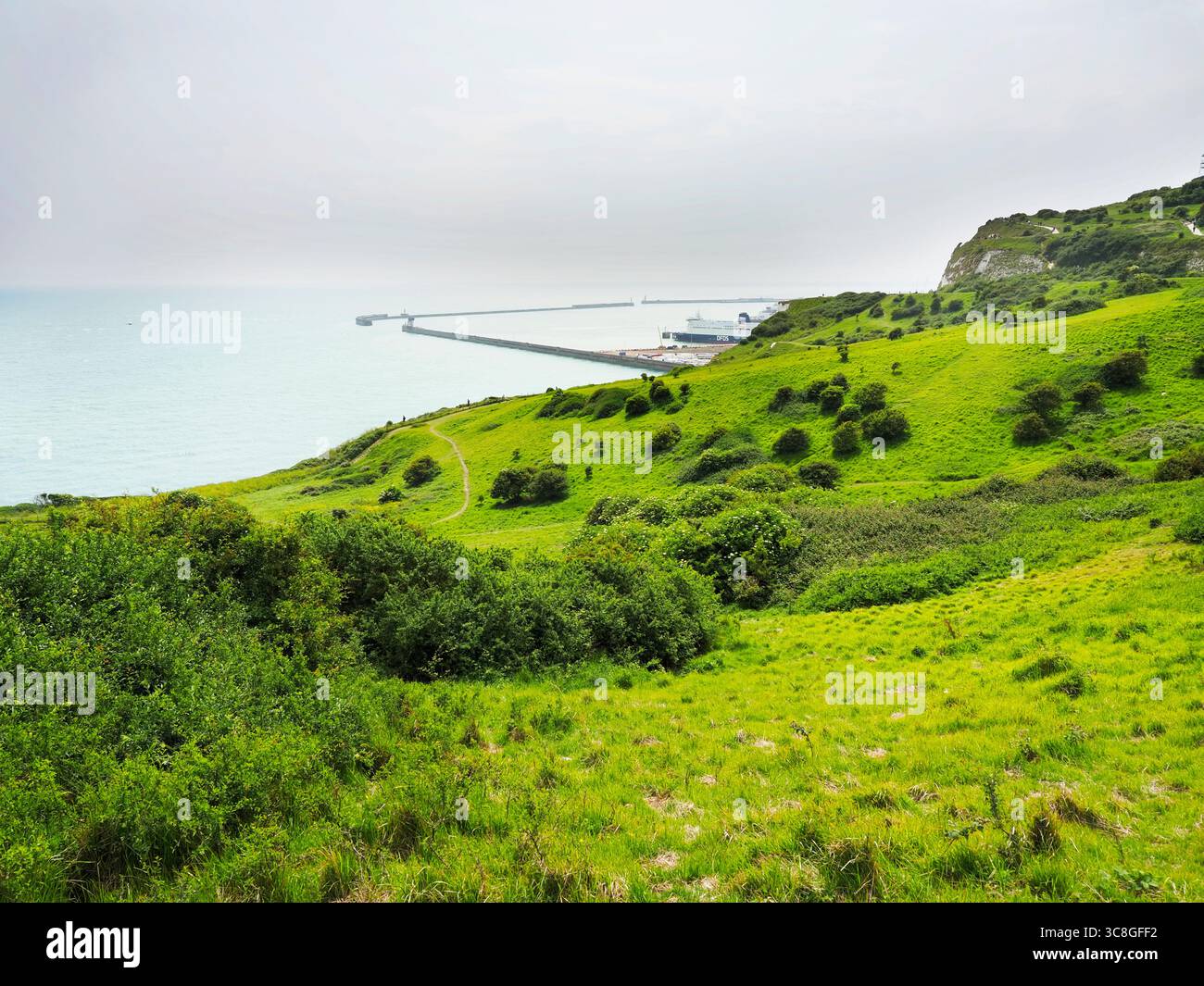 Le port de Douvres de Langdon Hole le long des falaises blanches près de Douvres Kent Angleterre Banque D'Images