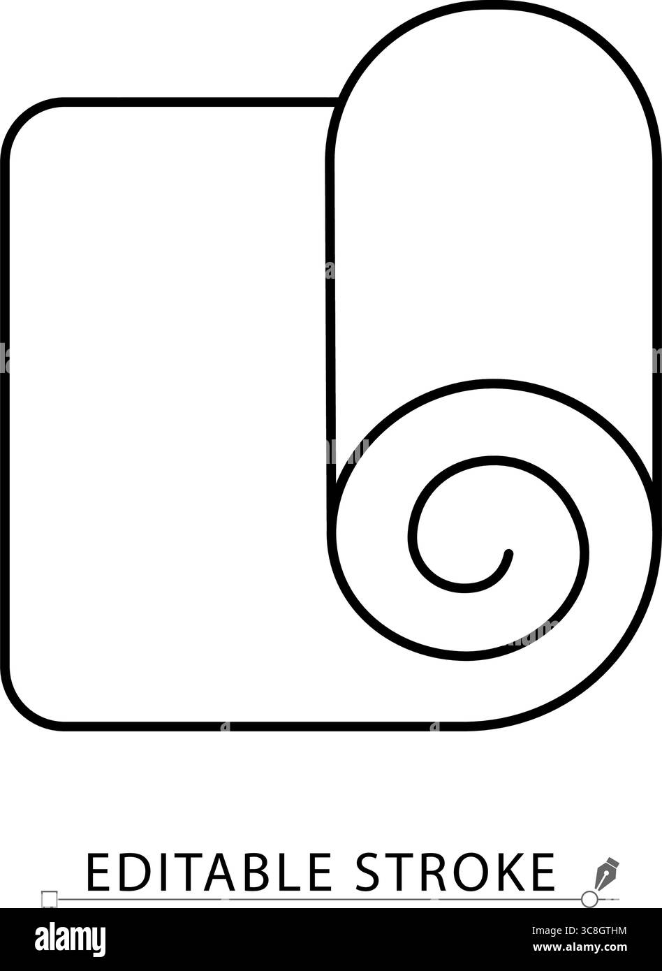 Un tapis de yoga emblématique dans un style minimaliste avec un trait modifiable. Équipement de fitness, surface d'entraînement, équipement d'entraînement, objet d'exercice, outil de bien-être, intérieur Illustration de Vecteur