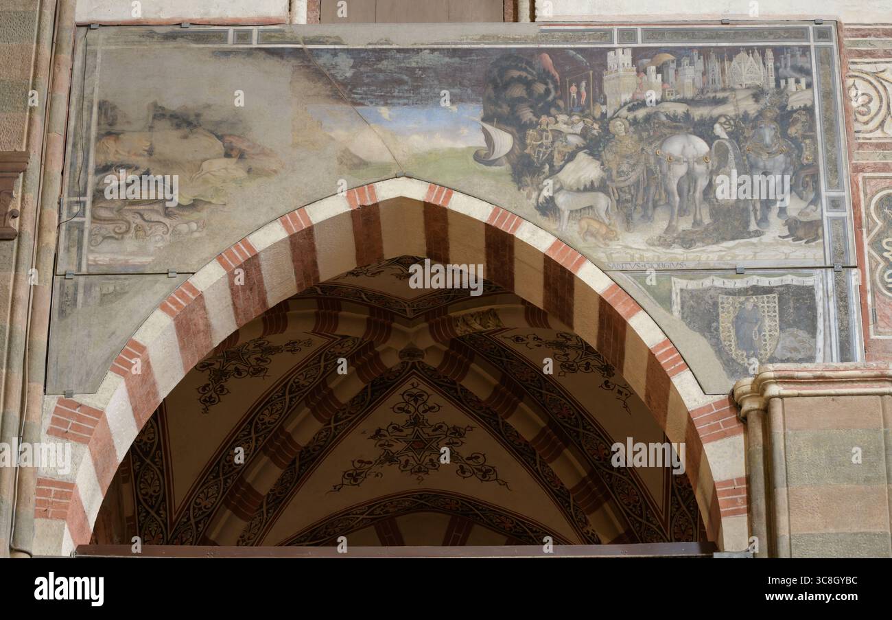Fresque 'Saint Georges et la Princesse' de Pisanello, Chapelle Pellegrini, Basilique de Sainte Anastasia (Basilica di Santa Anastasia), Vérone, Italie Banque D'Images