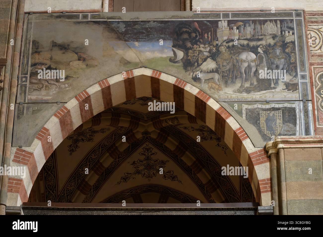 Fresque 'Saint Georges et la Princesse' de Pisanello, Chapelle Pellegrini, Basilique de Sainte Anastasia (Basilica di Santa Anastasia), Vérone, Italie Banque D'Images