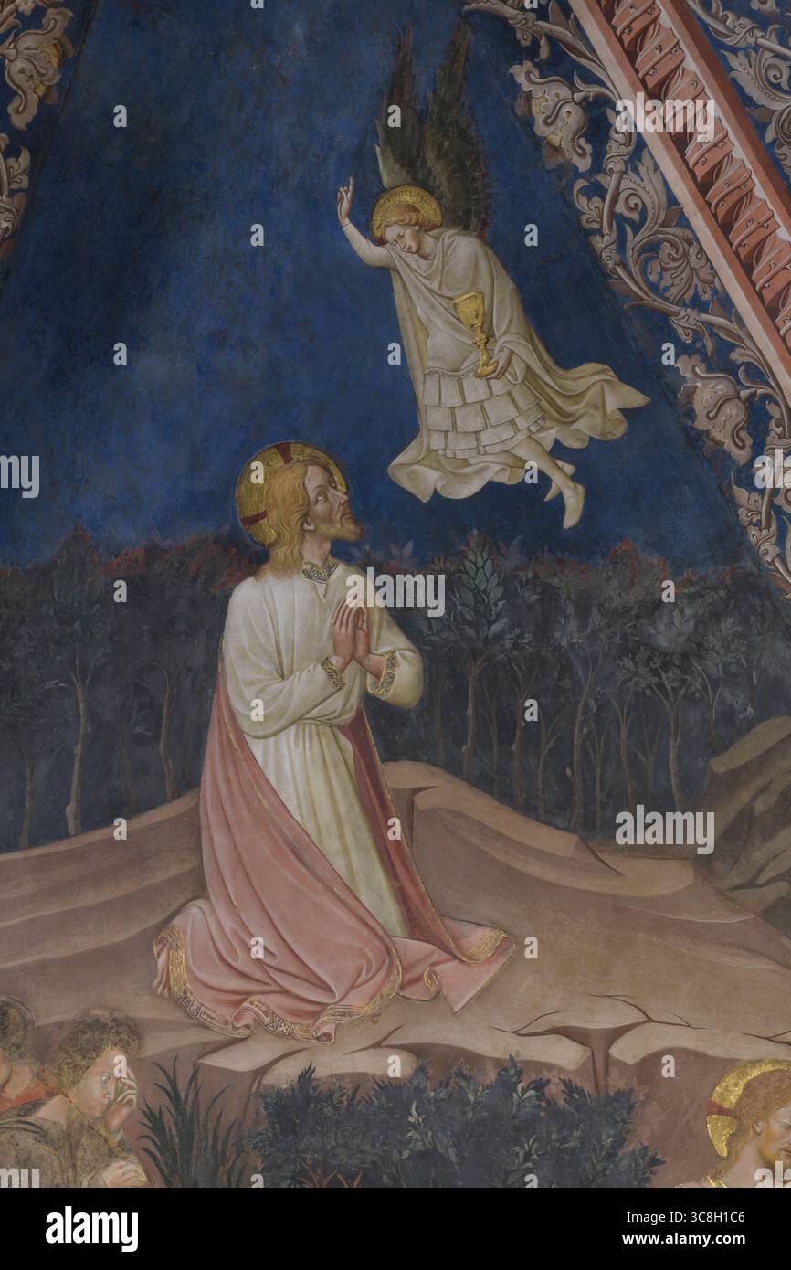Fresque du Christ dans le jardin de Gethsémani avec un ange offrant le calice, Baptistère de San Giovanni (Battistero di San Giovanni), Sienne, Italie Banque D'Images